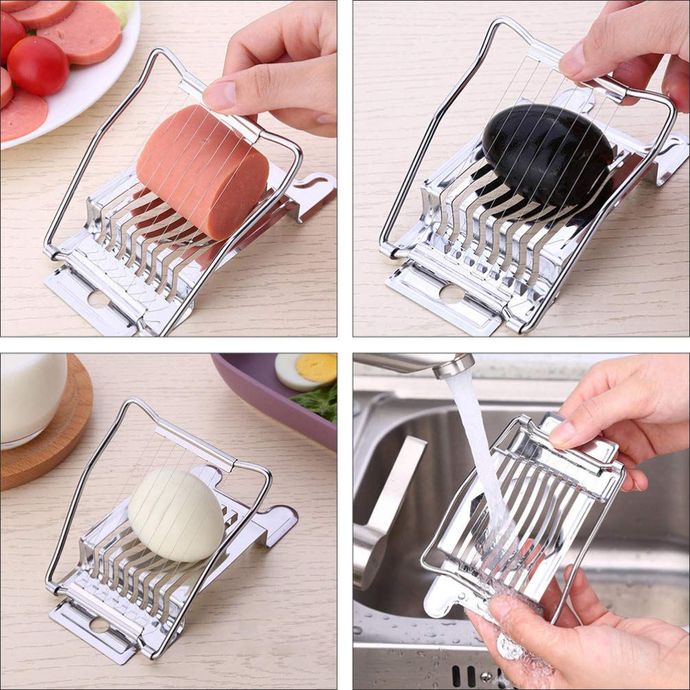 2-Pack Stainless Steel Egg Slicer & Cheese Cutter - Kitchen Gadget for Perfectly Sliced Hard Boiled Eggs, Fruits & Soft Cheeses - Ideal for Salads, Sandwiches & Charcuterie Boards