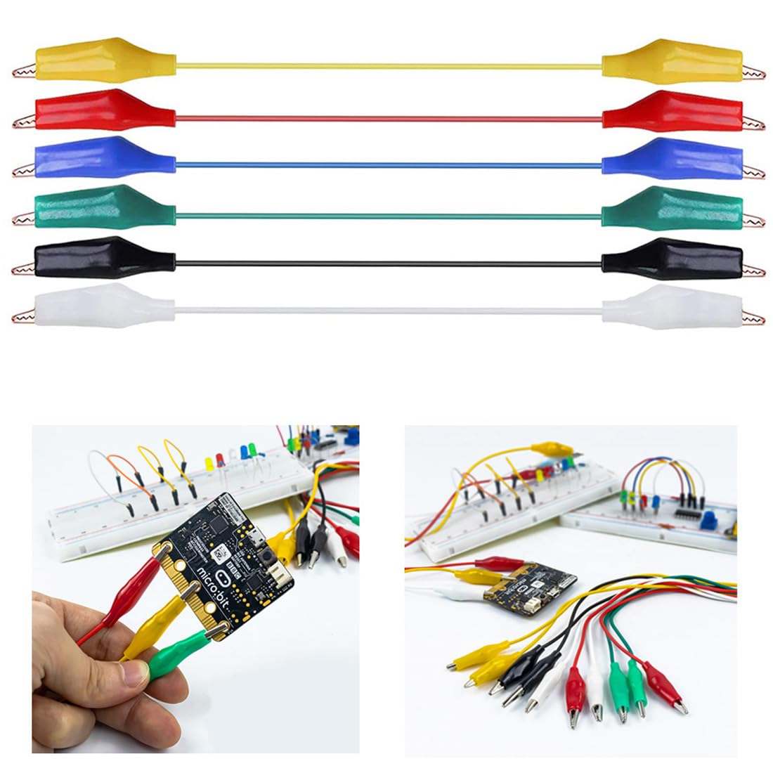 6 PCS Insulated Alligator Clips with Wires - 6 Color Metal Crocodile Clips for Electrical Testing, Circuit Connection, DIY Crafts & Science Experiments - Perfect for Electronics Projects, School Labs & Home Repair