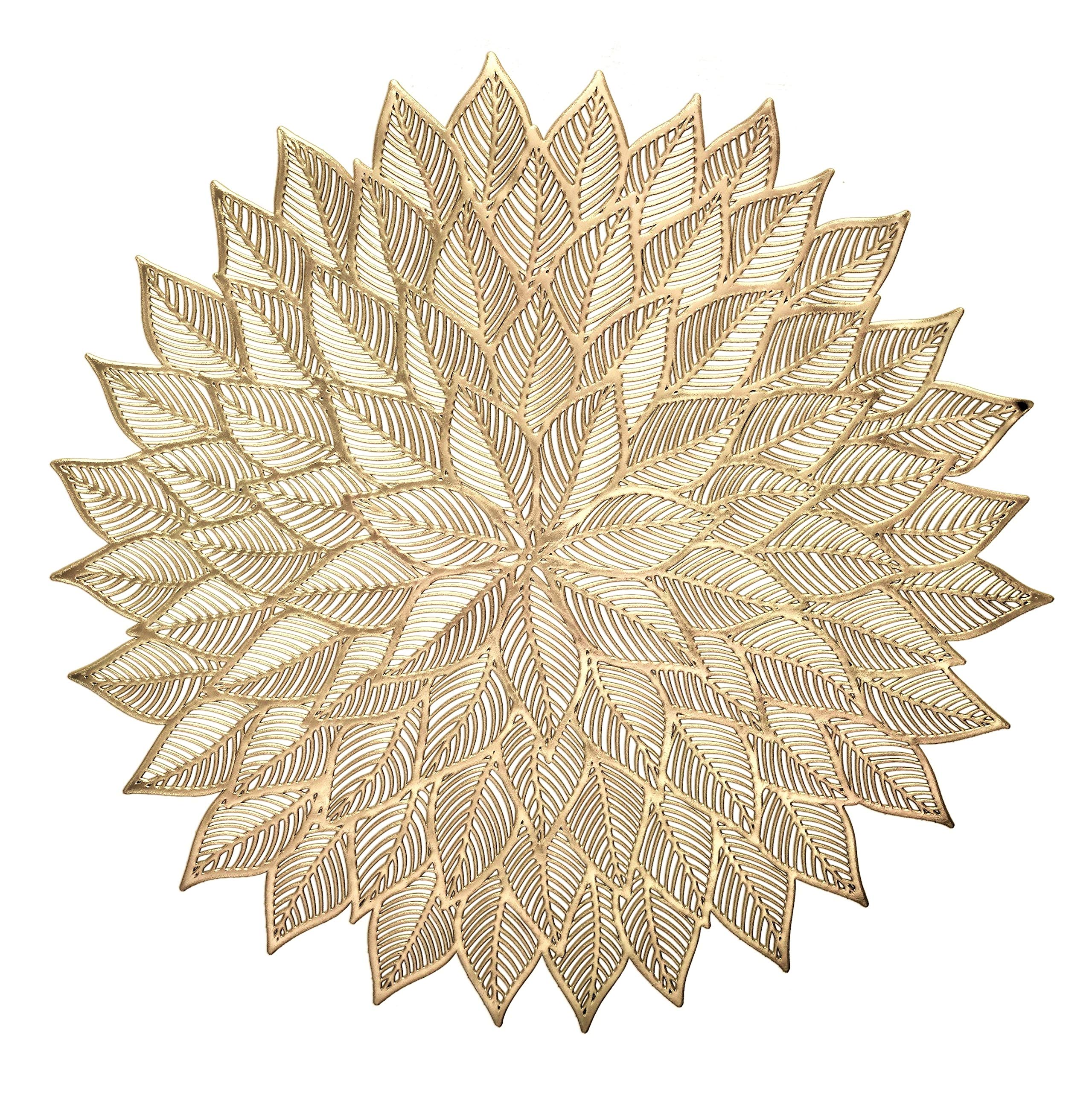 120-Piece Metallic Gold Vinyl Placemats Set - Elegant Pressed Table Mats for Weddings, Parties & Special Occasions - Dhalia Pattern Matt Gold Centerpiece Decor