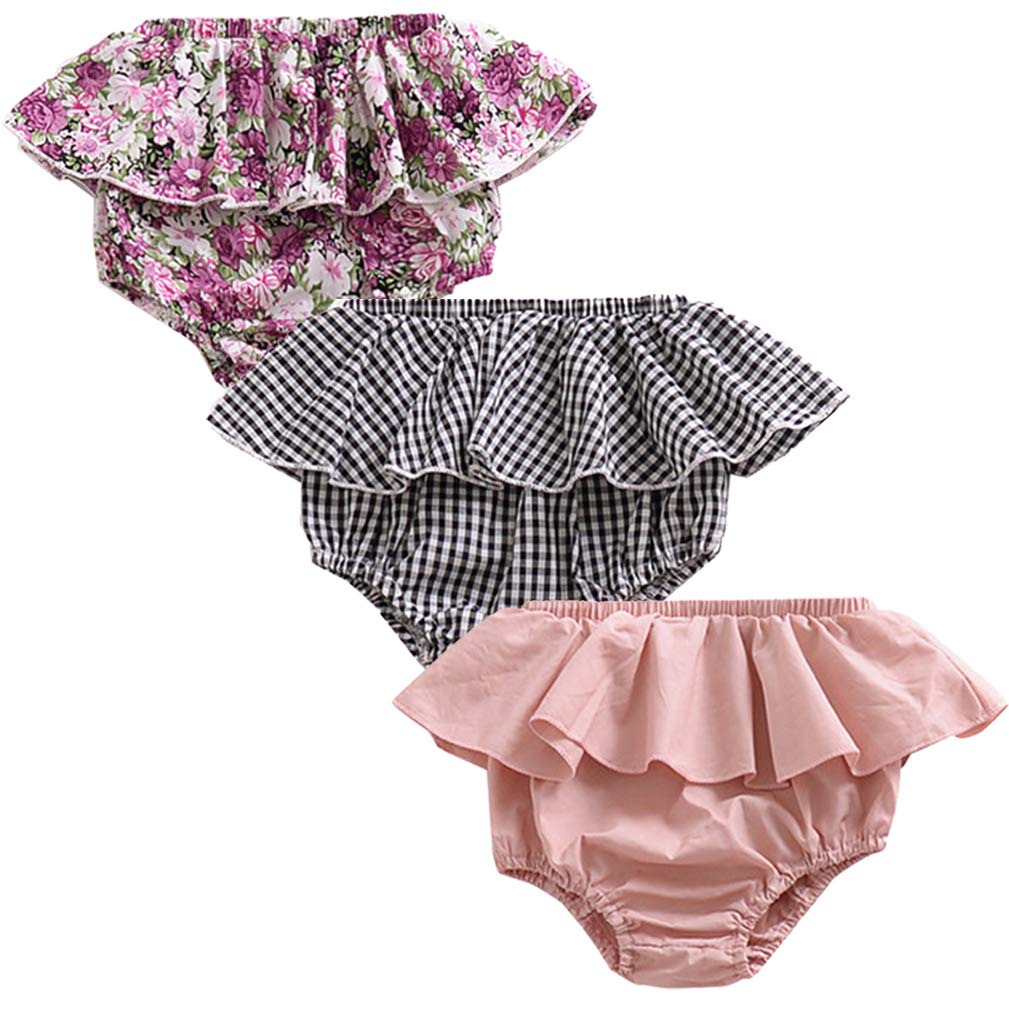 3PC Baby Shorts Set for Newborn Girls & Boys - Soft Cotton Linen Blend Cute Floral Bloomers & Triangle Shorts - Perfect for Summer Outfits, Playtime & Photo Shoots