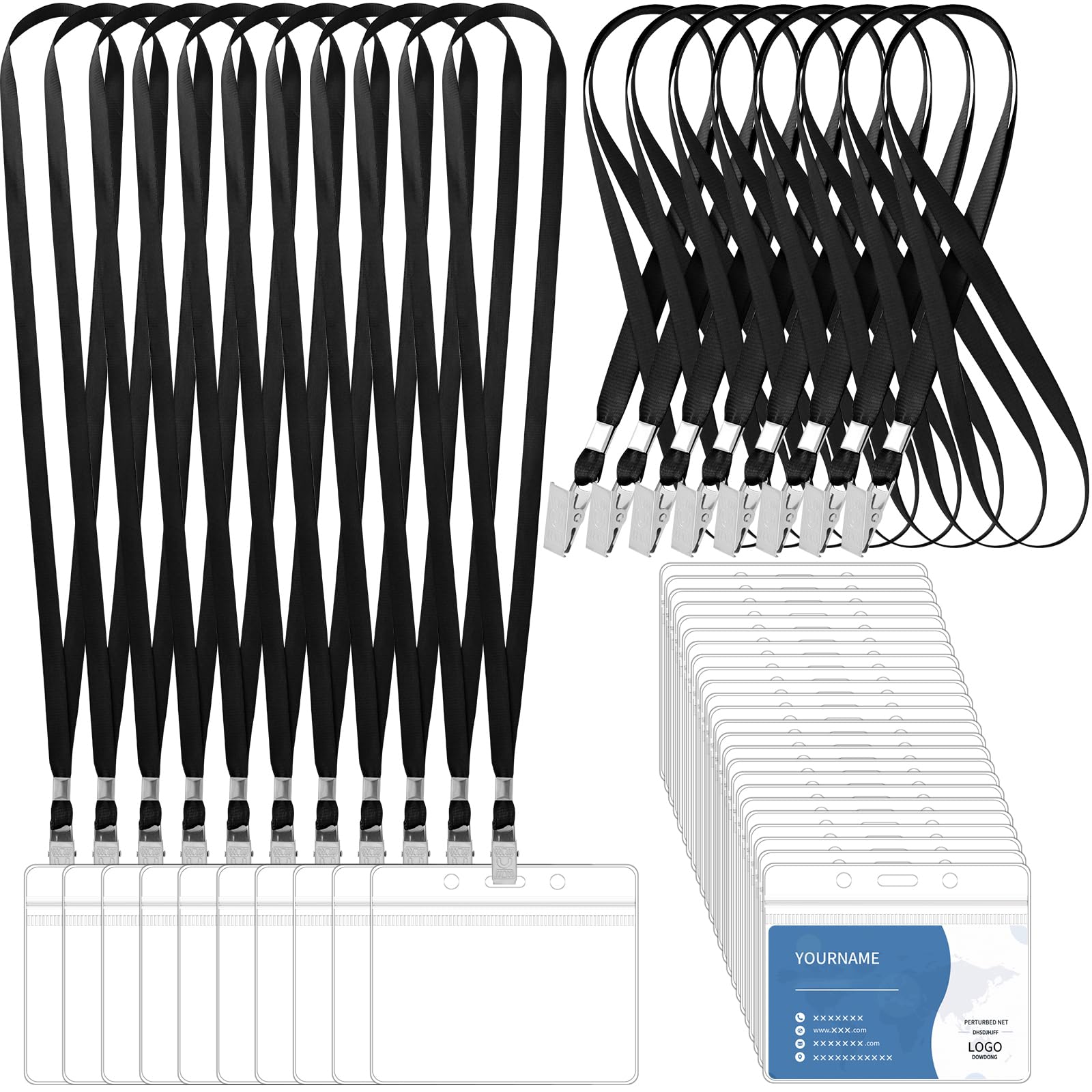 100 Pcs Lanyards & Name Tag Holders - Reusable ID Badge Set for Office, School & Events (Black)