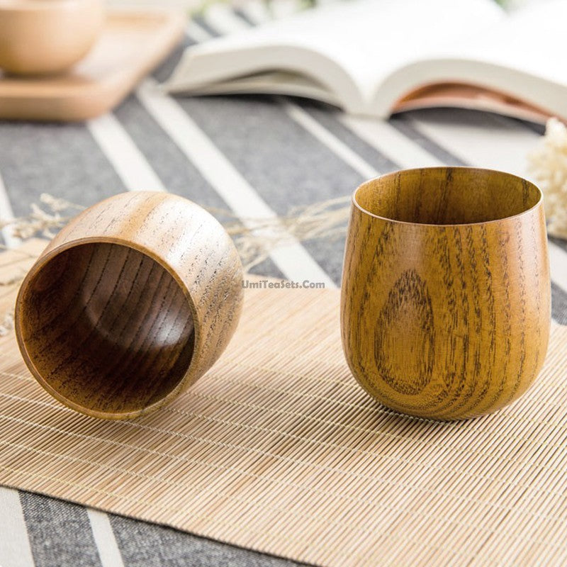 Japanese Style Wooden Tea Cup Set of 2 - Handcrafted Traditional Matcha Tea Bowl - Perfect for Japanese Tea Ceremony, Home Decor & Gift
