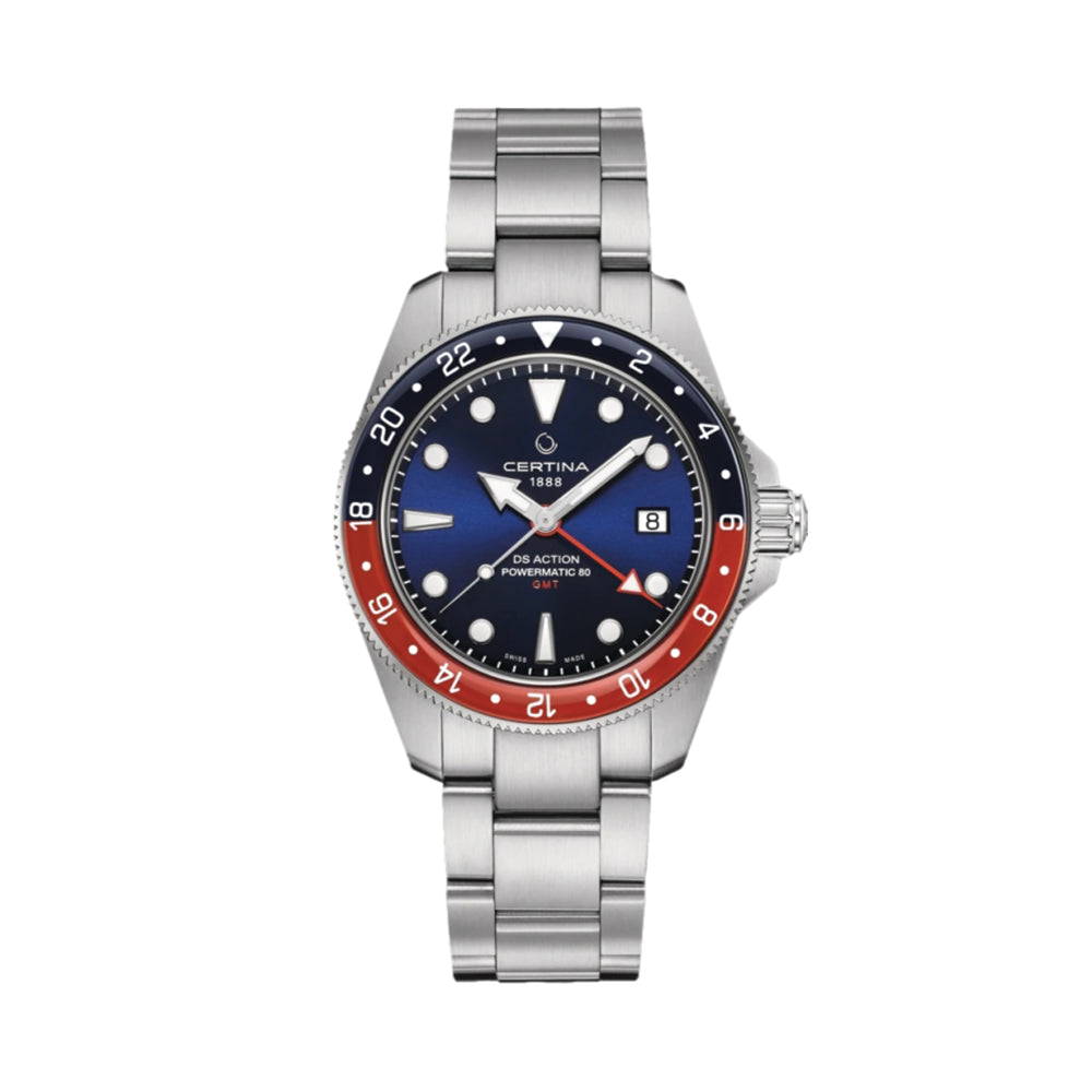 Tissot Men's DS Action GMT Powermatic 80 Automatic Watch - 41mm Blue Dial with Stainless Steel Bracelet - Swiss Made Luxury Timepiece for Travel, Business & Everyday Wear