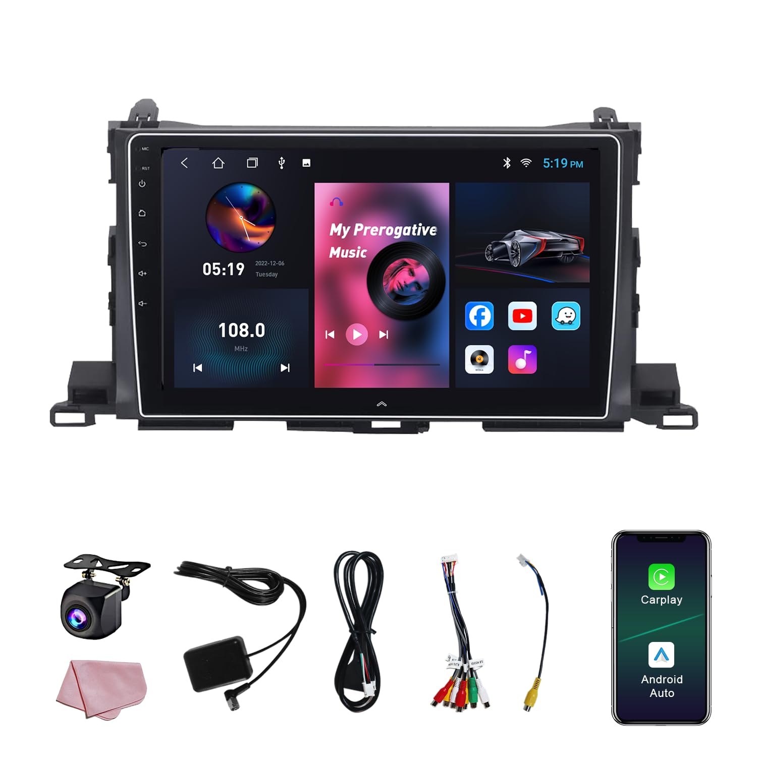 2014-2019 Toyota Highlander Car Stereo with Wireless CarPlay & Android Auto - 10.1