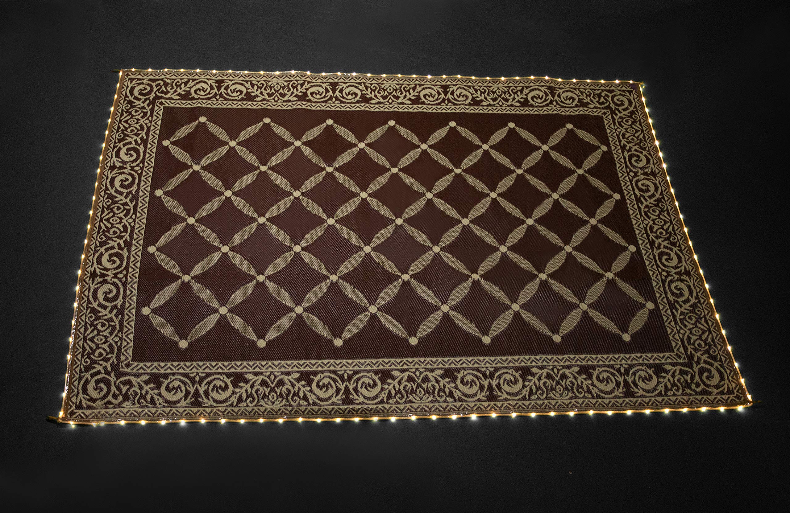 8x11ft LED Illuminated Outdoor Patio Mat - Waterproof Camping Rug for RV, Deck & Backyard - Brown/Beige Weather-Resistant Floor Mat - Perfect for Camping, Picnics & Outdoor Gatherings
