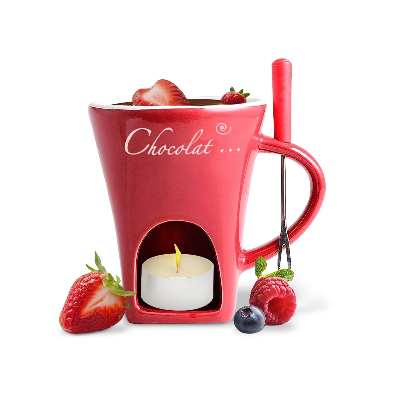 130ml Fondue Mug - Coffee Cup & Chocolate Melter Pot with Warmer for Candy, Dessert, Cooking | Perfect for Wedding, Kitchen & Party Treats (Red)