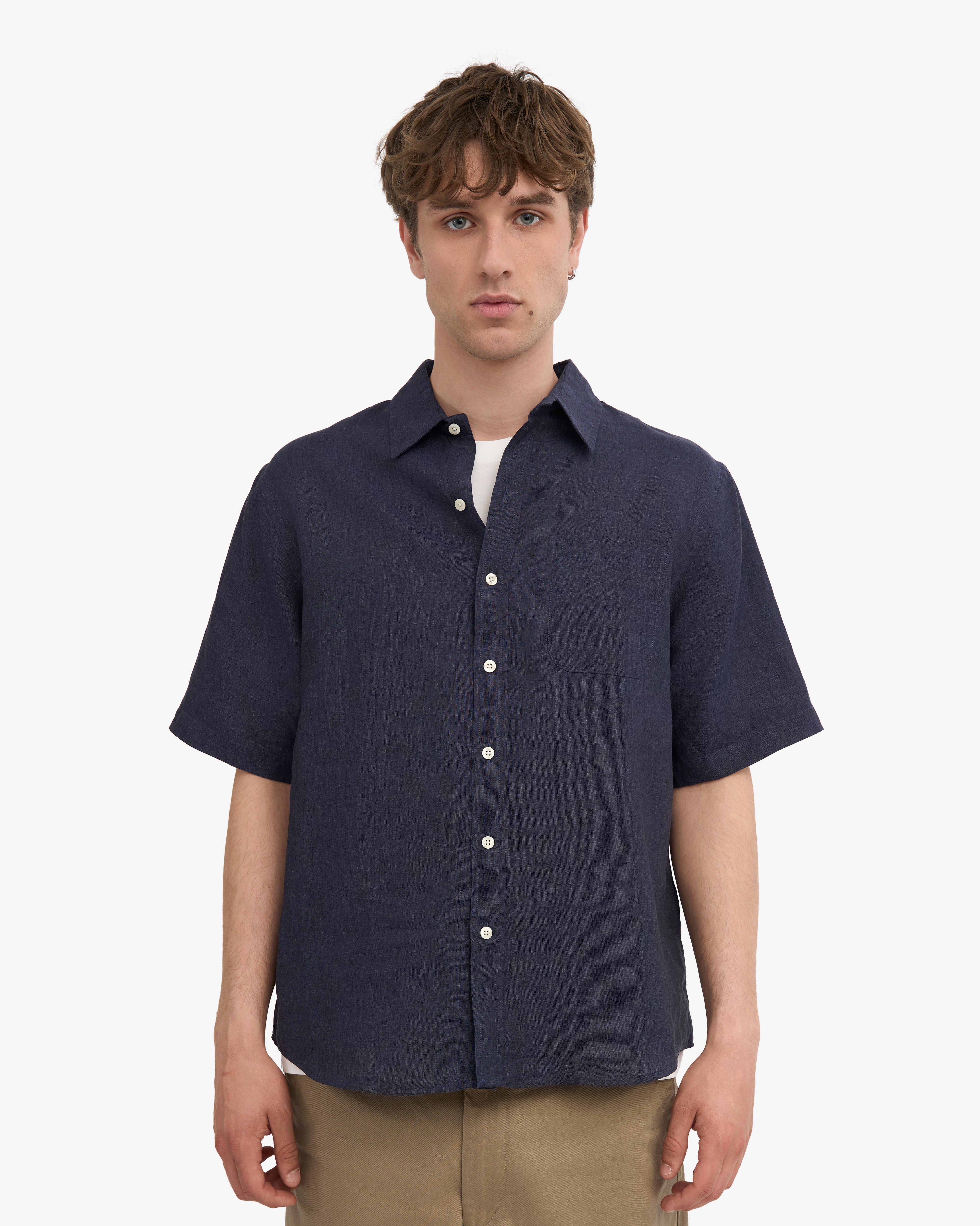 Premium Linen Short Sleeve Shirt for Men - Navy Blue | Breathable & Comfortable Summer Casual Wear | Perfect for Beach, Vacation & Outdoor Activities