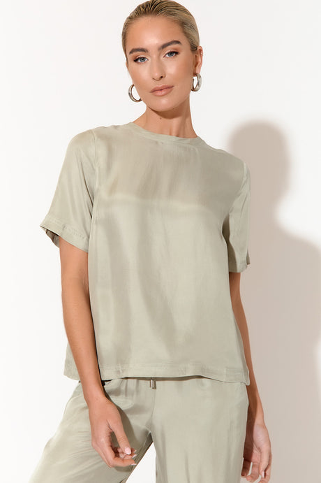 Arden Sage Cupro Top - Women's Eco-Friendly Blouse for Casual & Office Wear | Breathable & Sustainable Fashion for Everyday Elegance