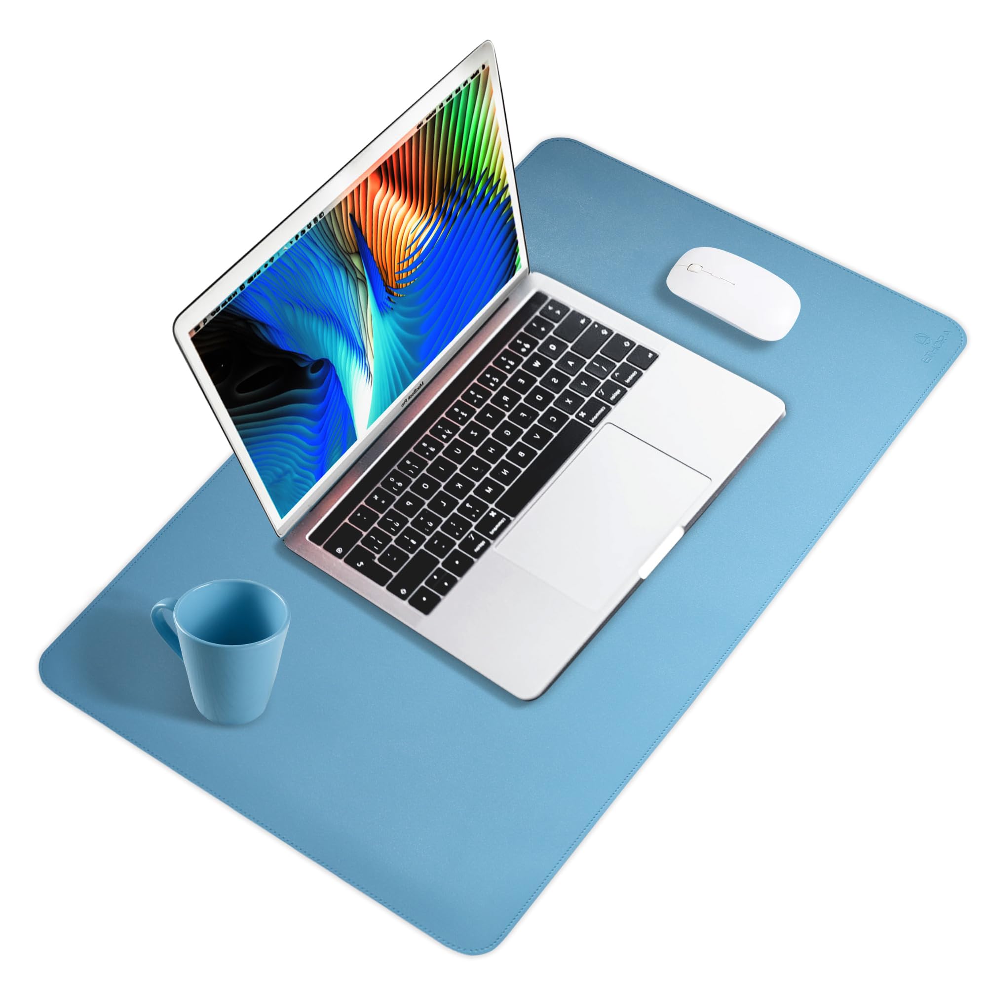 Premium Non-Slip Leather Desk Mat with Stitched Edges - Waterproof PU Desk Pad for Computer, Home Office & Vanity Makeup - Turquoise Small Size for Enhanced Workspace Comfort