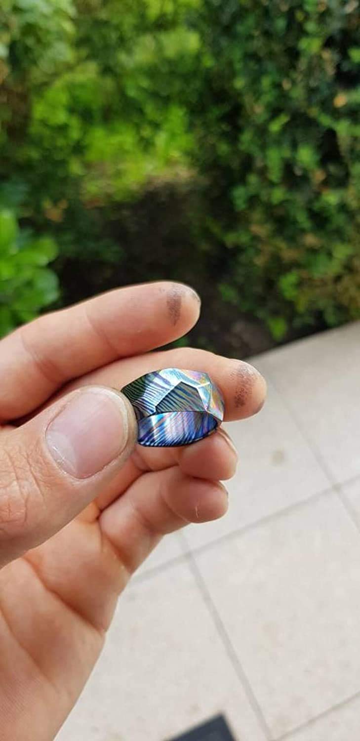 Handmade Damascus Steel Titanium Ring - Custom Comfort Fit Wedding Band for Men & Women - KE-104-AT Timascus Unisex Engagement Ring - Modern Statement Jewelry for Weddings, Anniversaries & Special Occasions