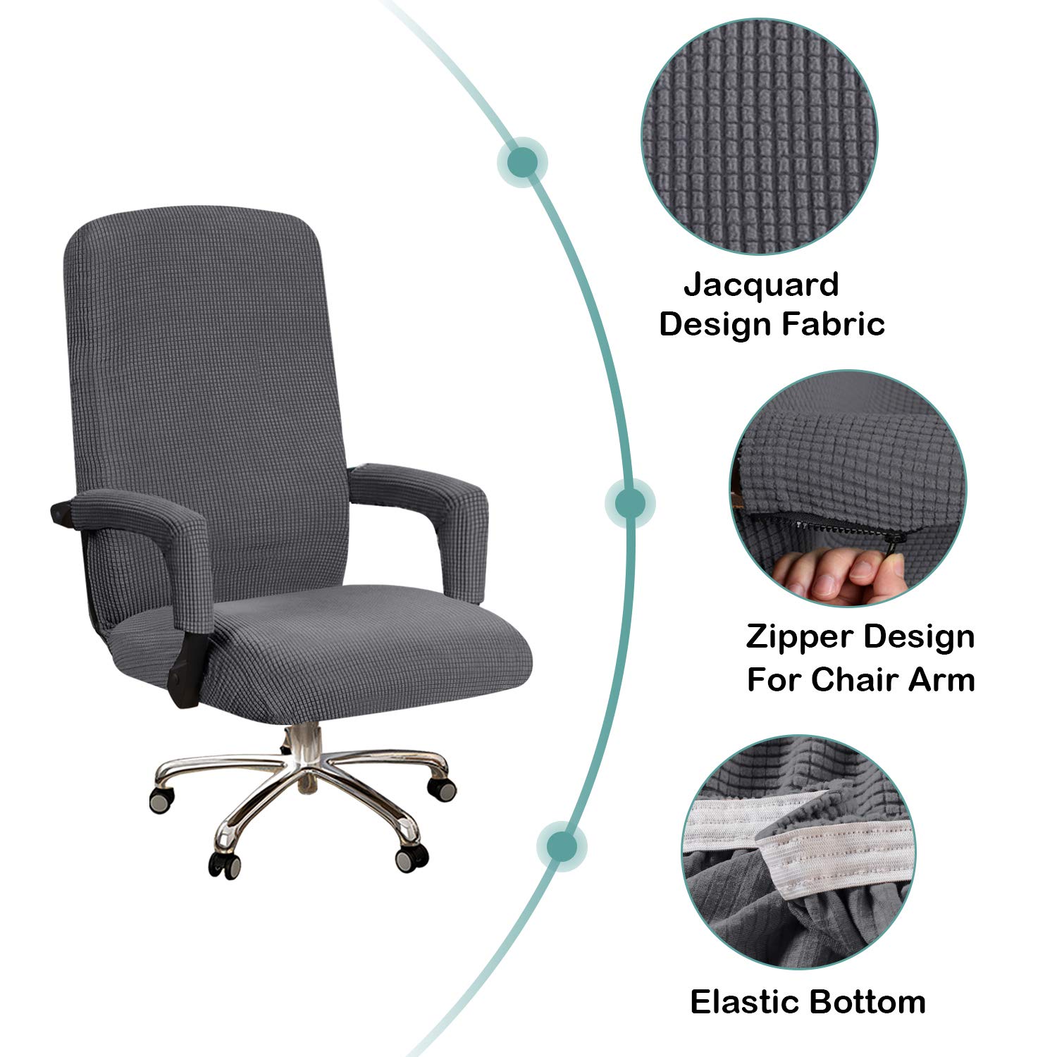 Turquoise Stretch Office Chair Cover with Arms - Universal Removable Desk Chair Slipcover for Computer & Boss Chairs - Pet-Friendly Fabric Protector for Dogs & Cats - Perfect for Home Office & Workspace (Gray)