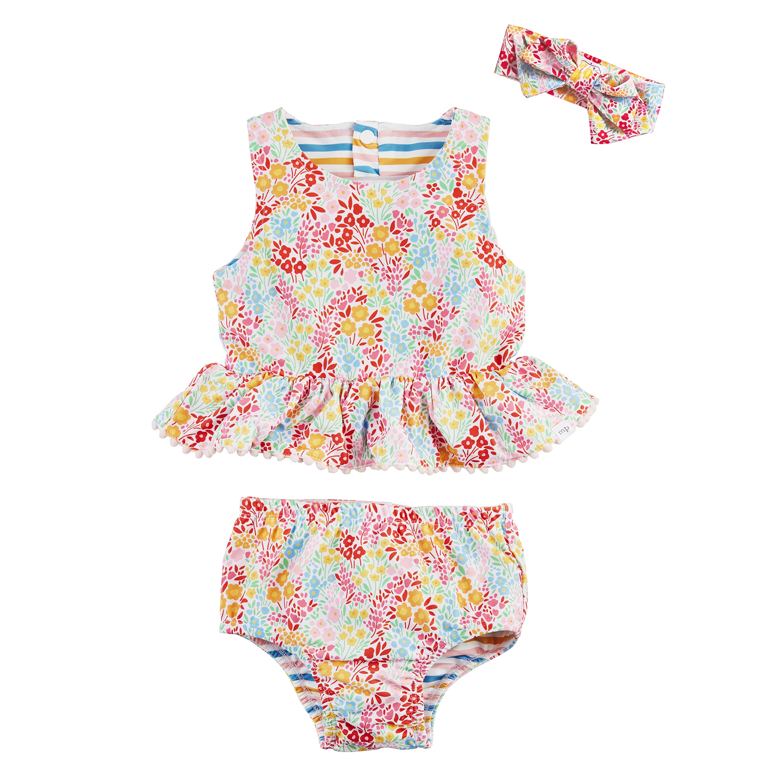 Mud Pie Girls Reversible Swimsuit & Headband Set | 2-in-1 Bathing Suit for Toddler Girls | UV Protection Swimwear for Beach, Pool & Summer Activities