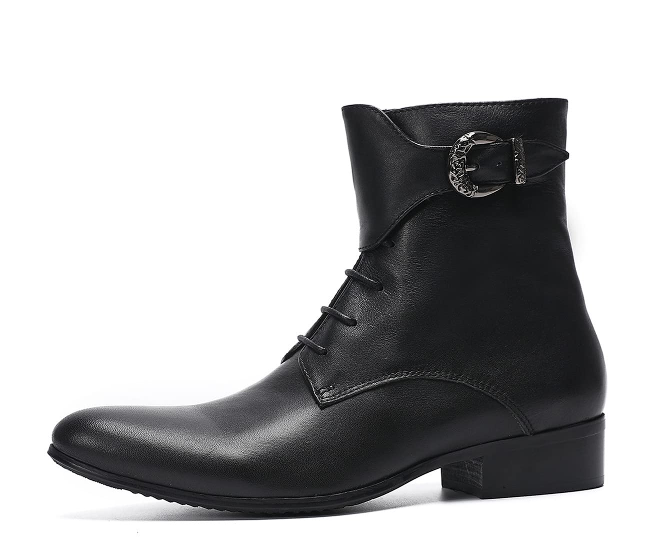 **Santimon Genuine Leather Cowboy Boots for Men - Western Chelsea Boots with Zipper & Buckles | Formal Dress, Casual Party, Prom, Wedding, Ballroom, Motorcycle Riding**