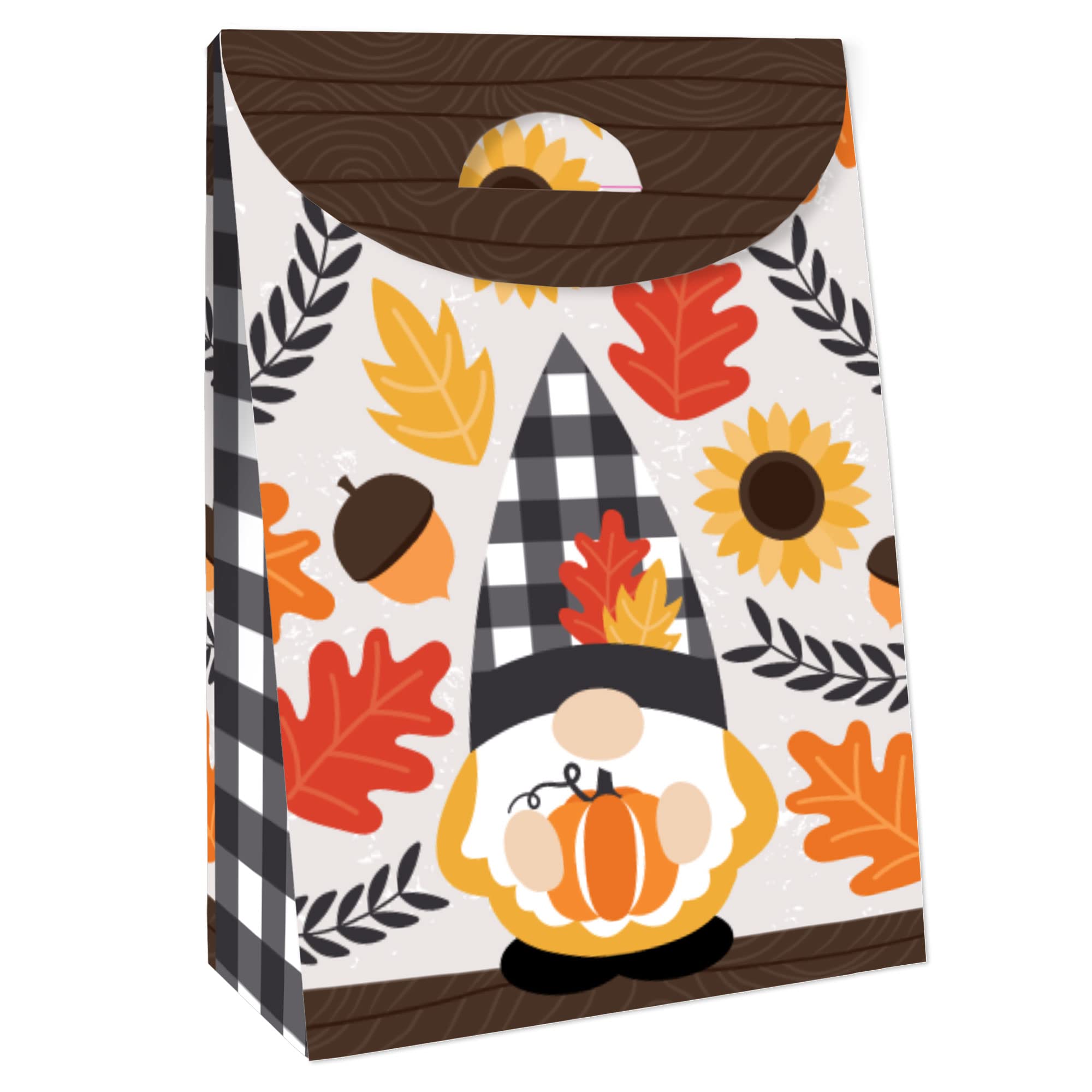 Big Dot of Happiness Fall Gnomes - Autumn Harvest Gift Favor Bags (Set of 12) - Perfect for Halloween Party Favors, Thanksgiving Decorations & Seasonal Home Decor
