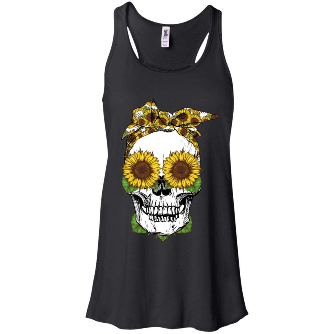 Women's Skull Sunflower Floral Print Racerback Tank Top - Soft Flowy Summer Blouse for Casual Wear, Beach Outfits & Music Festivals