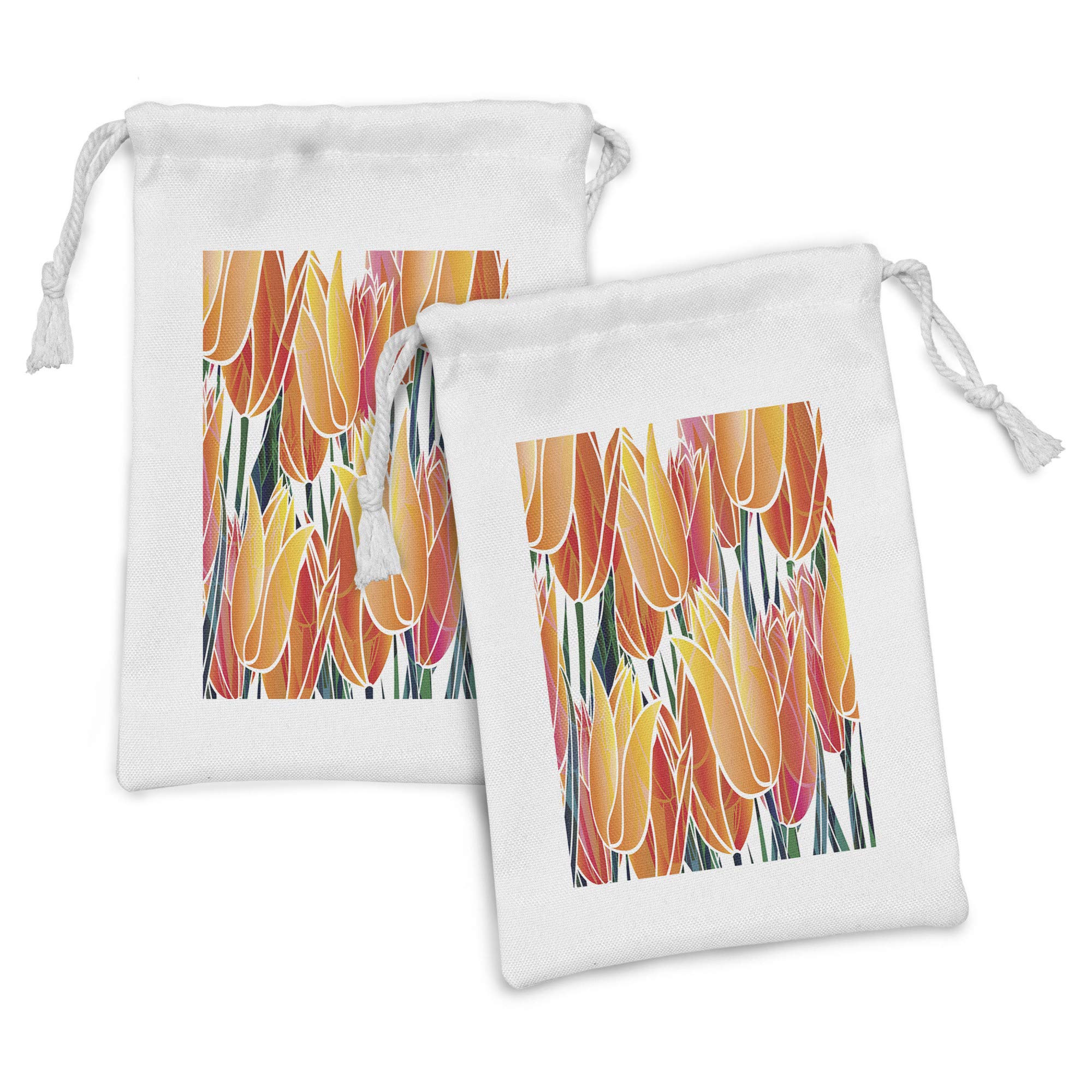 Ambesonne Tulip Fabric Pouch Set of 2 - Vivid Floral Drawstring Bags for Toiletries, Travel Essentials & Party Favors | 9