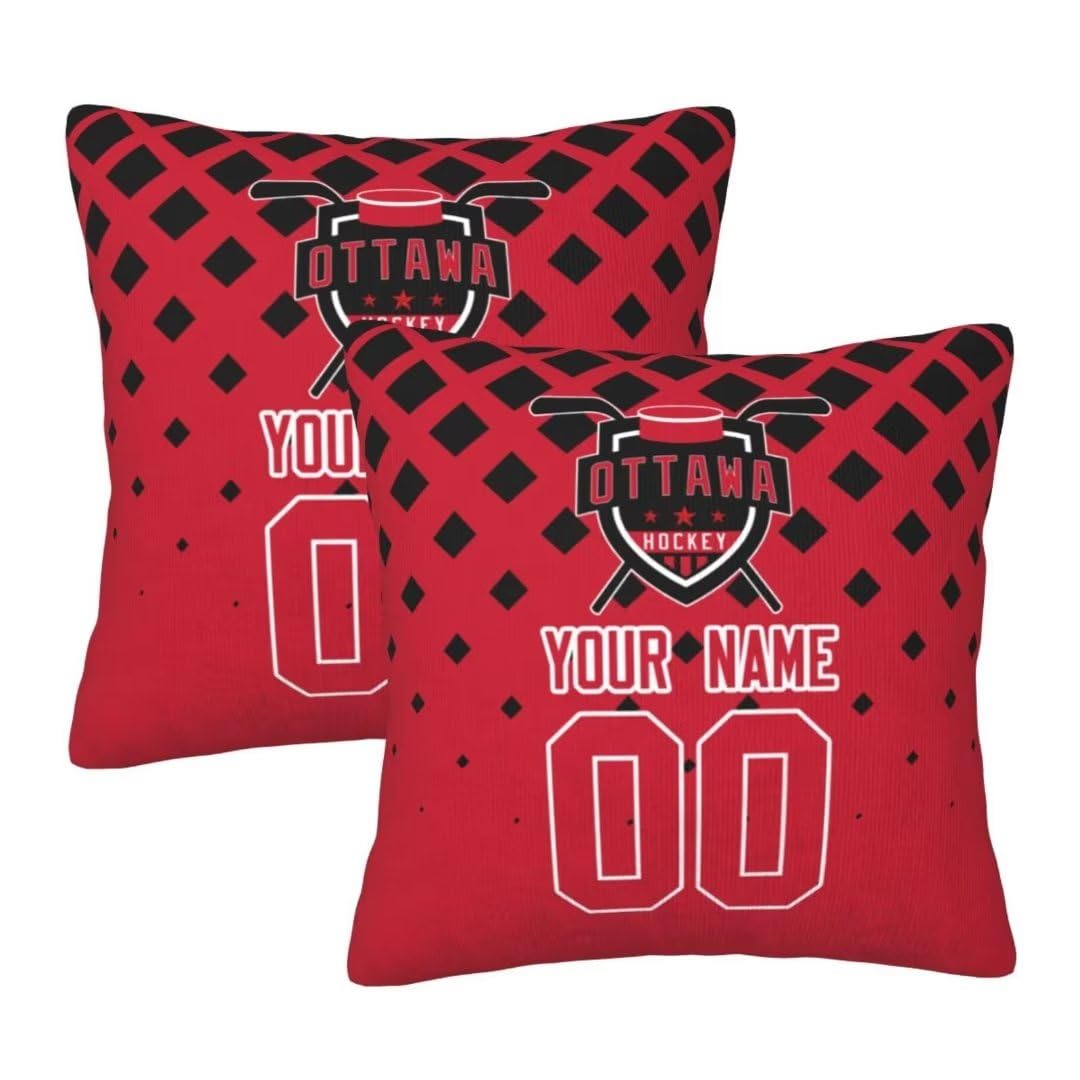 Custom Personalized Ottawa Square Throw Pillow Covers Set of 2 - Decorative Sports Team Pillow Cases for Home Decor, Perfect Gift for Sports Fans | Living Room, Bedroom, Sofa Couch Decor