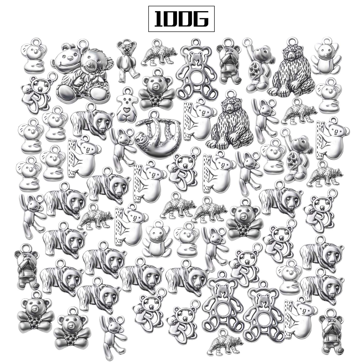 100g Antique Silver Bear Charms - Alloy Animal Pendants for DIY Jewelry Making, Necklace & Bracelet Accessories - Perfect for Crafting, Gift Giving & Handmade Jewelry Projects