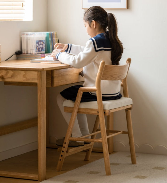 Adjustable Height Oak Solid Wood Kids Chair - Sturdy & Ergonomic Design for Study, Dining & Playtime