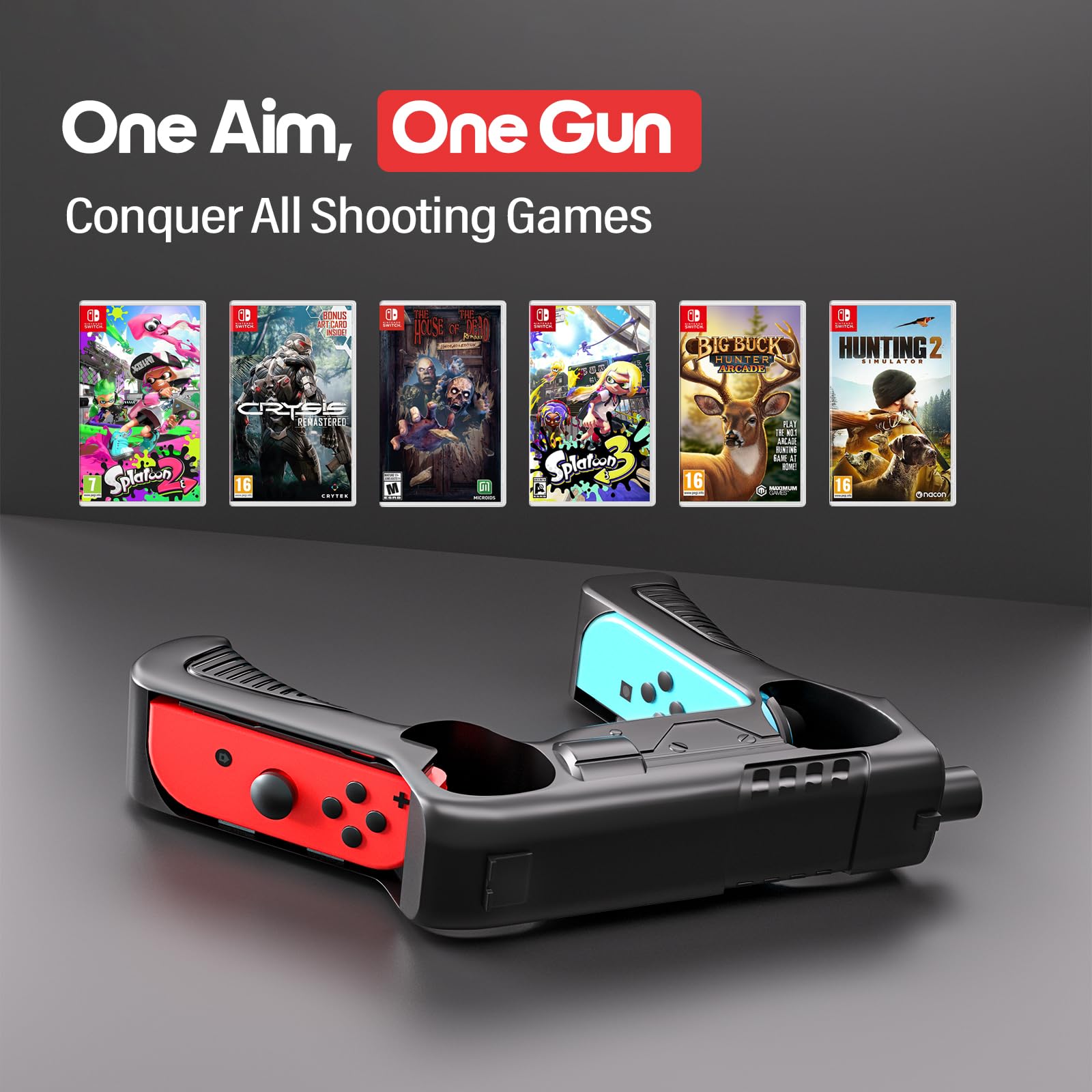 Nintendo Switch & Switch OLED Game Gun - Compatible with Big Buck Hunter, Resident Evil, Sniper Elite, Doom, Hunting Simulator - Perfect for Shooting Games, Family Fun & Gifts - Great for Arcade-Style Gaming at Home