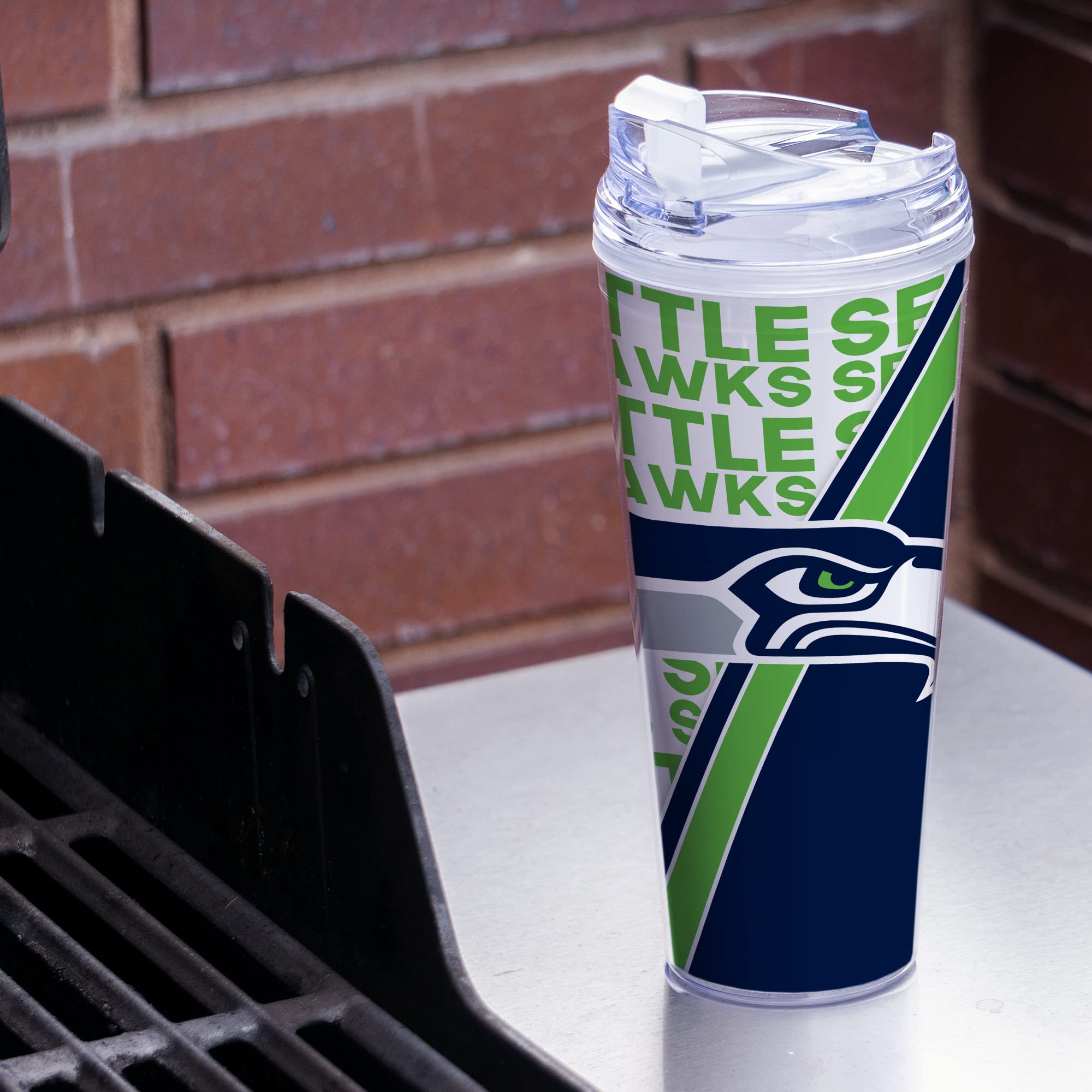 Official NFL Licensed 24oz Acrylic Tumbler with Hinged Lid - Double Wall Insulated Football Cup for Hot & Cold Drinks - Perfect for Game Day, Tailgating, and Office Use