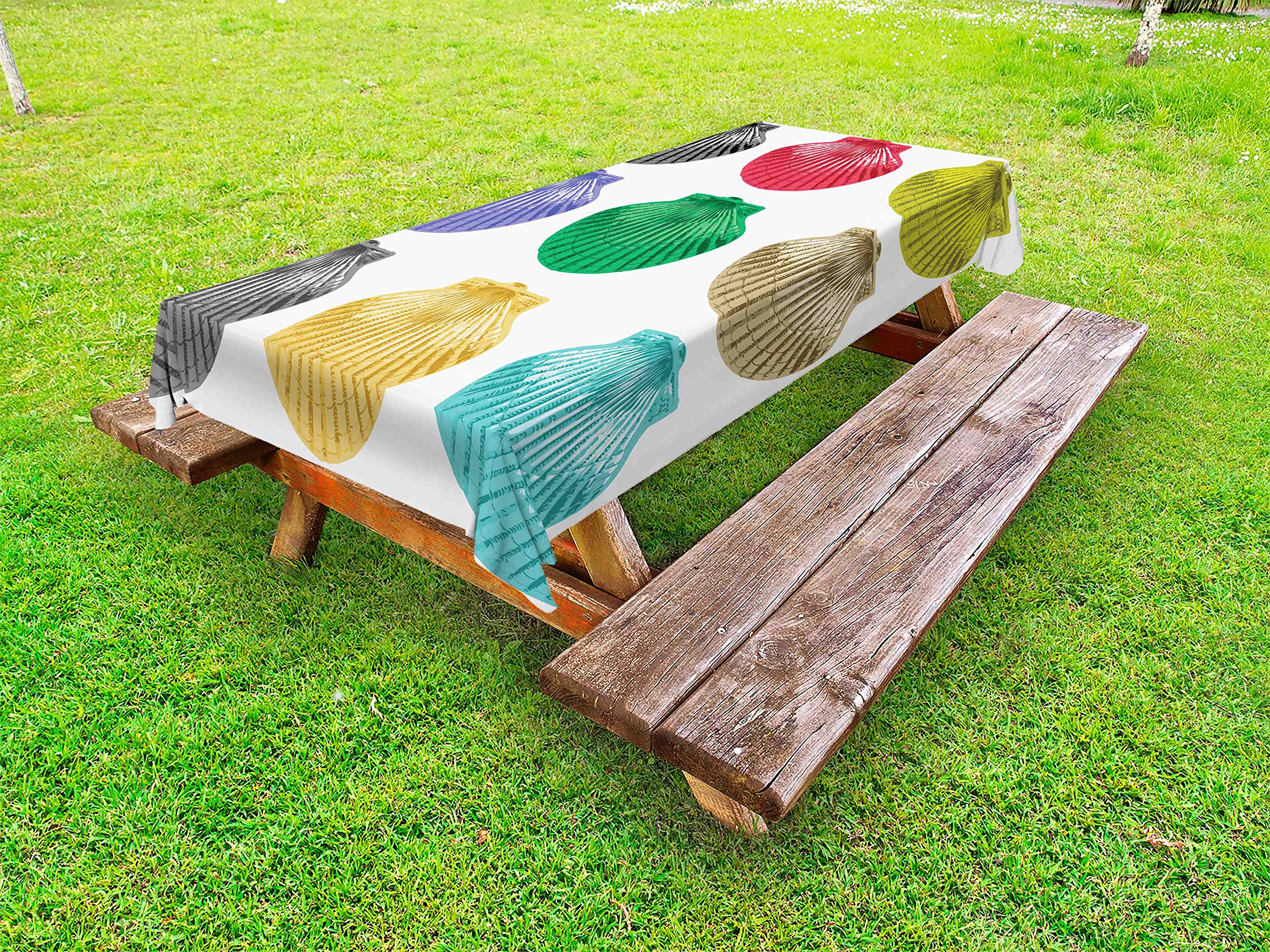 Ambesonne Colorful Seashells Outdoor Tablecloth - Ocean Pop Art Style, Modern Beach Theme Decorative Washable Picnic Table Cover 58x120 Inches - Perfect for Beach Parties, Picnics, and Outdoor Dining