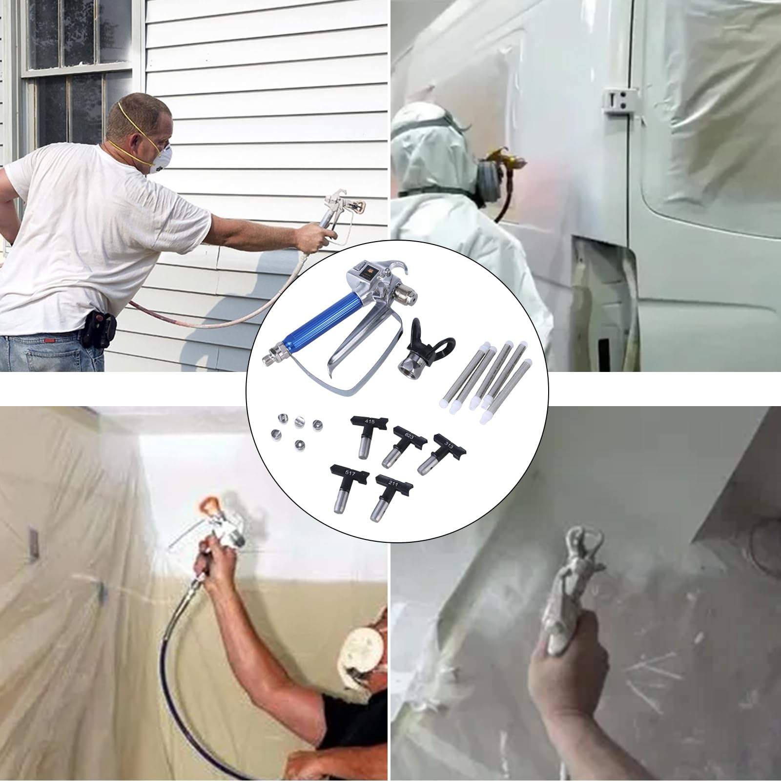 12-Piece Airless Spray Gun Kit with Nozzle Guard - Includes 5 Spray Tips & 5 Airless Paint Spray Guns for Professional Painting | Perfect for Home Renovation, Furniture Refinishing & DIY Projects