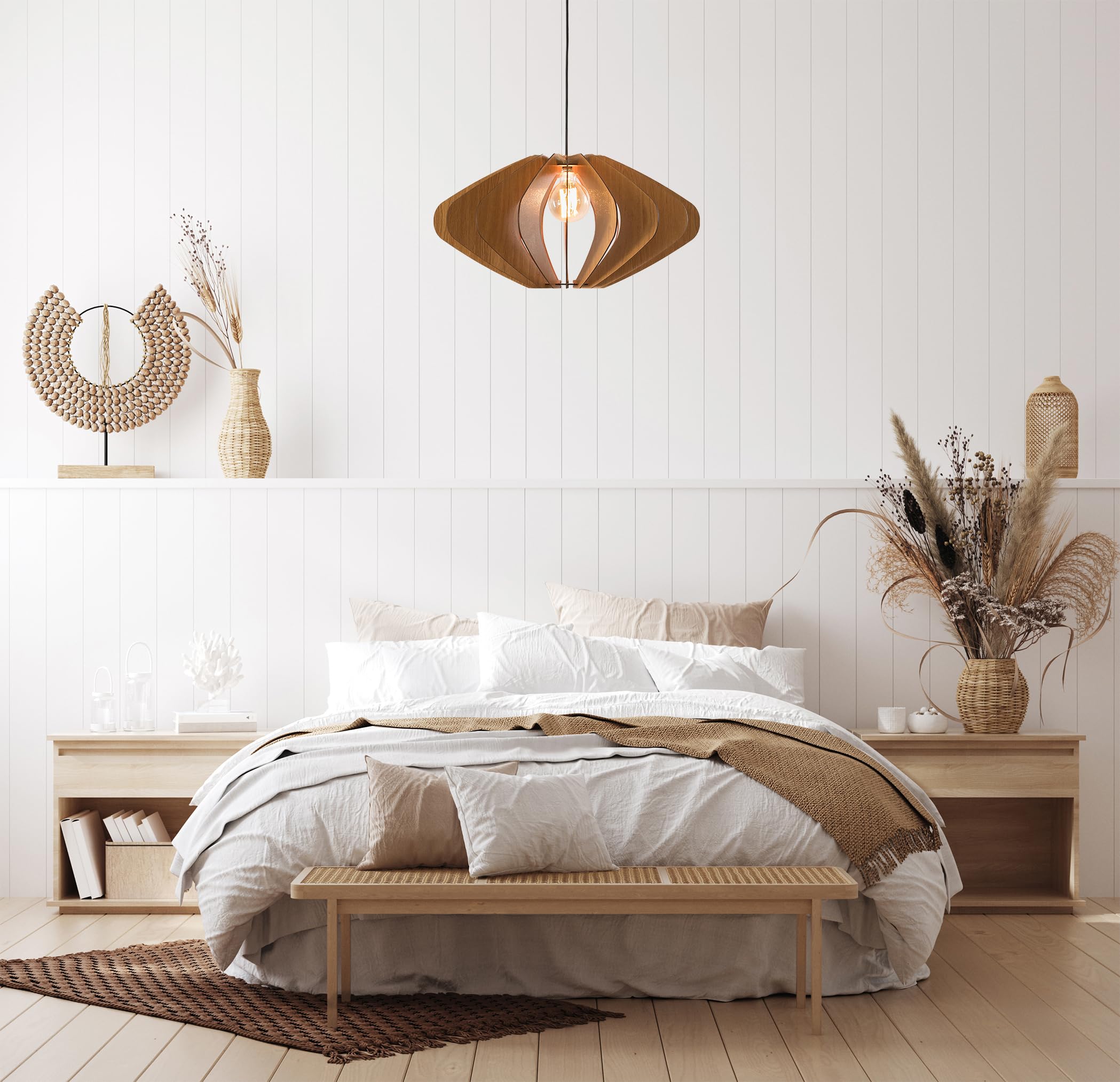 ELEIPSE Wood Pendant Light - Mid Century Modern Chandelier with Natural Wood Finish | Hanging Lamp for Dining Room, Kitchen Island, Living Room & Bedroom | Modern Light Fixture for Home Decor