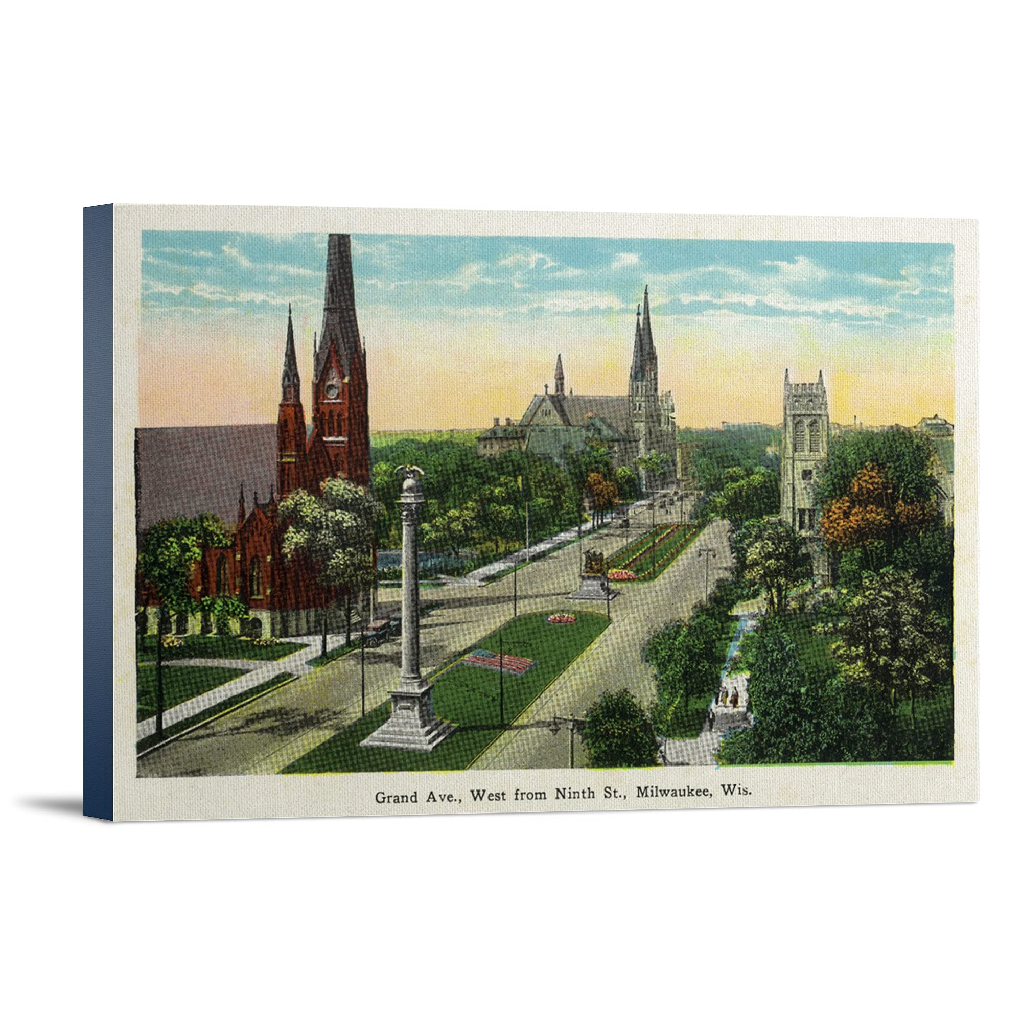 Milwaukee Wisconsin Grand Avenue West from 9th Street Print - 36x24 Gallery Wrapped Canvas Wall Art - Perfect for Home Decor, Office & Living Room Wall Decorations