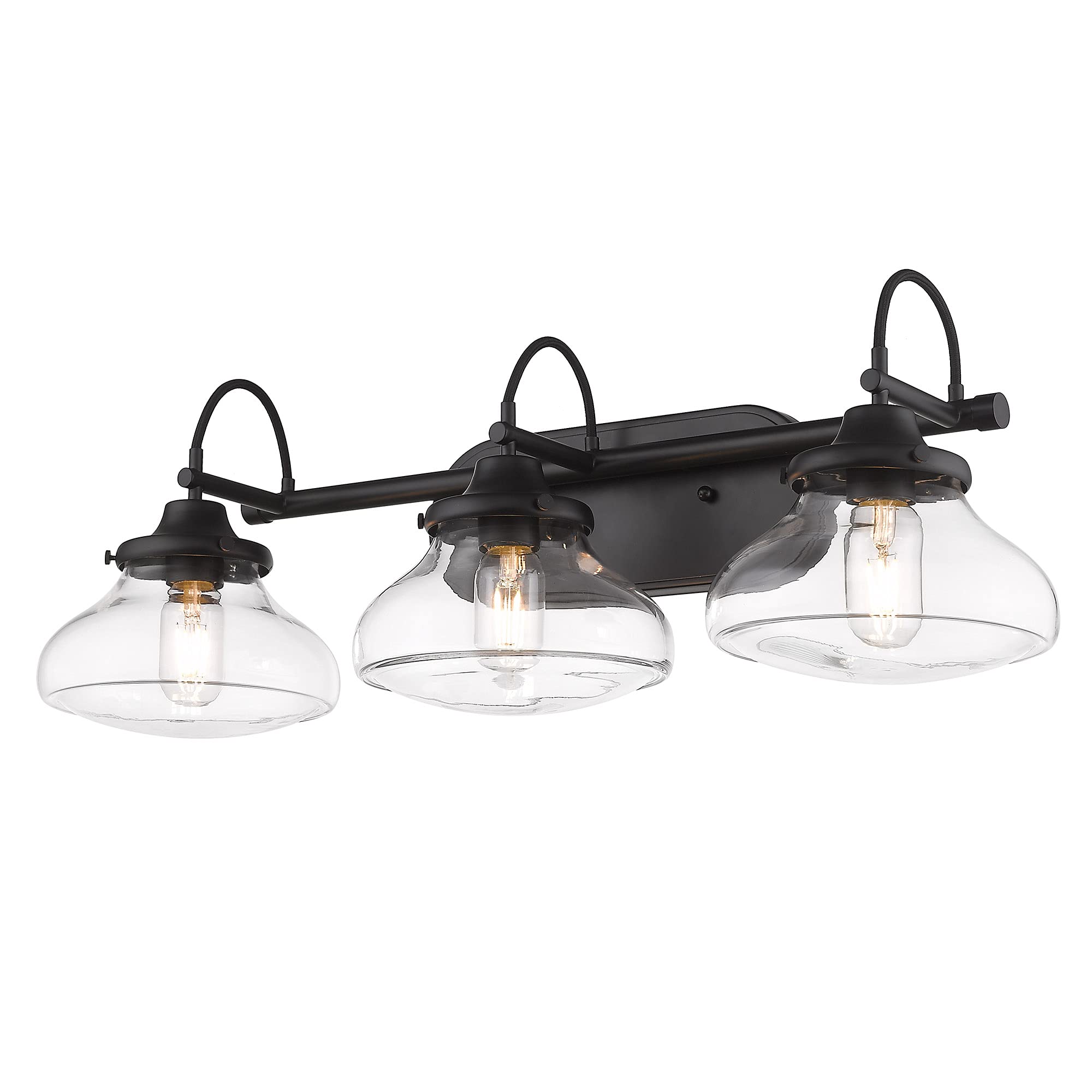 Nash 3-Light Bathroom Vanity Fixture in Matte Black with Clear Glass Shades - Perfect for Modern Bathroom, Powder Room, and Spa Lighting Decor