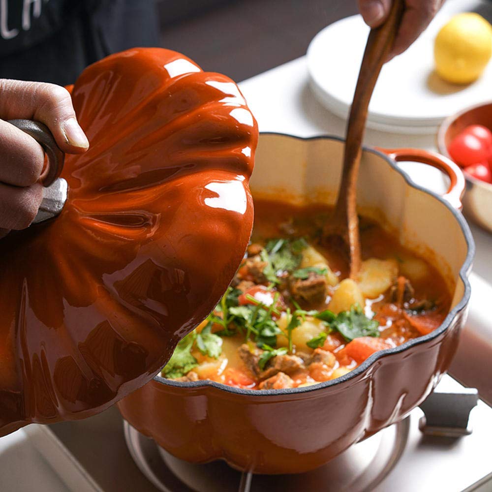 Premium Enameled Cast Iron Dutch Oven - 6.5QT Nonstick Soup Pot with Lid, Pumpkin Stew Casserole Cookware for Kitchen, Perfect for Soups, Stews, Porridge & Slow Cooking - Ideal for Dutch Oven Bread, Camping & Family Dinners