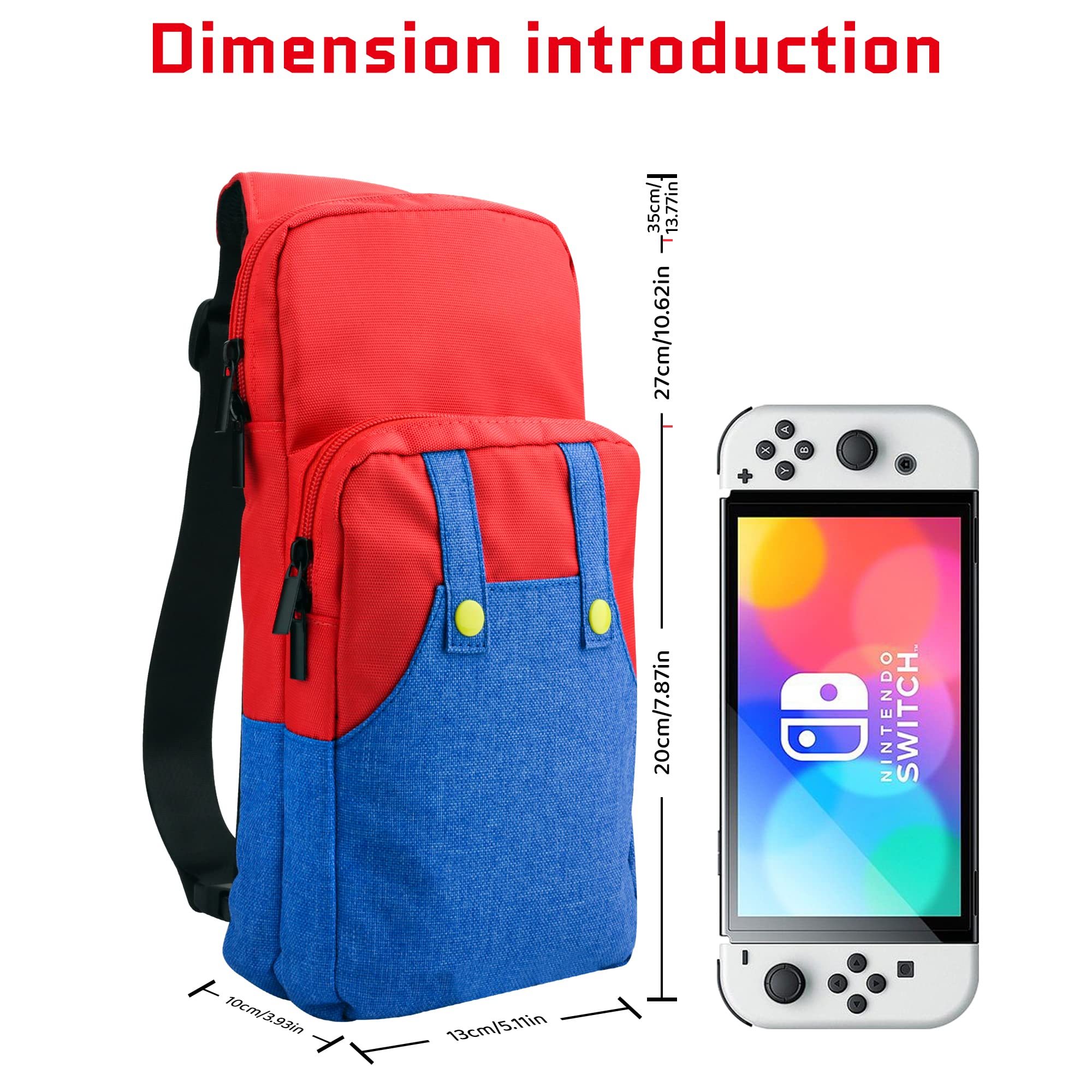 Super Mario Switch Travel Bag - Red & Blue Crossbody Backpack with Game Case for Nintendo Switch/OLED/Lite | Portable Gaming Accessories for Travel & Commute