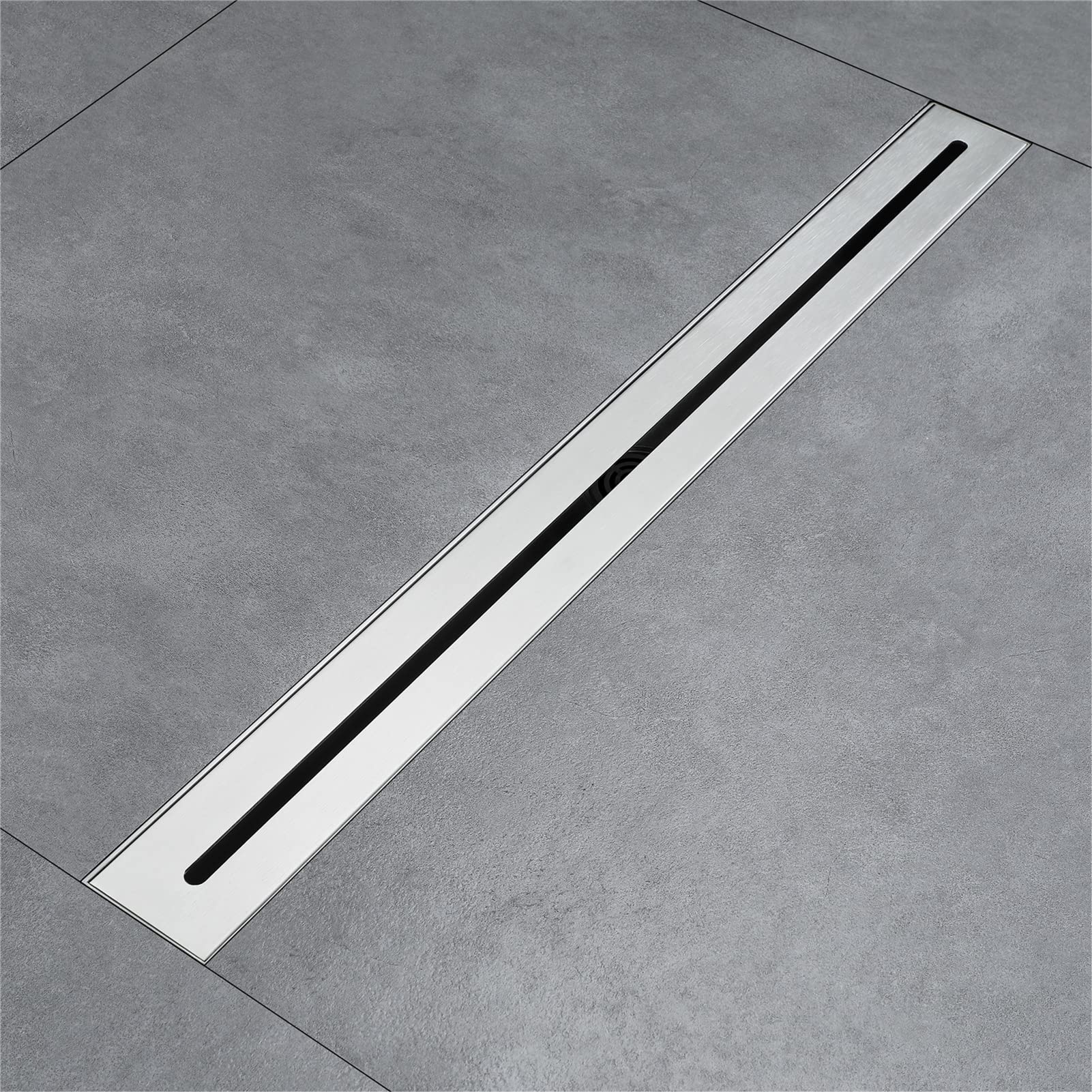 Stainless Steel Linear Shower Drain 600x55mm with Removable Grate & Hair Strainer - High Capacity Rectangular Floor Drain in Brushed Nickel Finish for Modern Bathroom & Wet Room Drainage Solutions