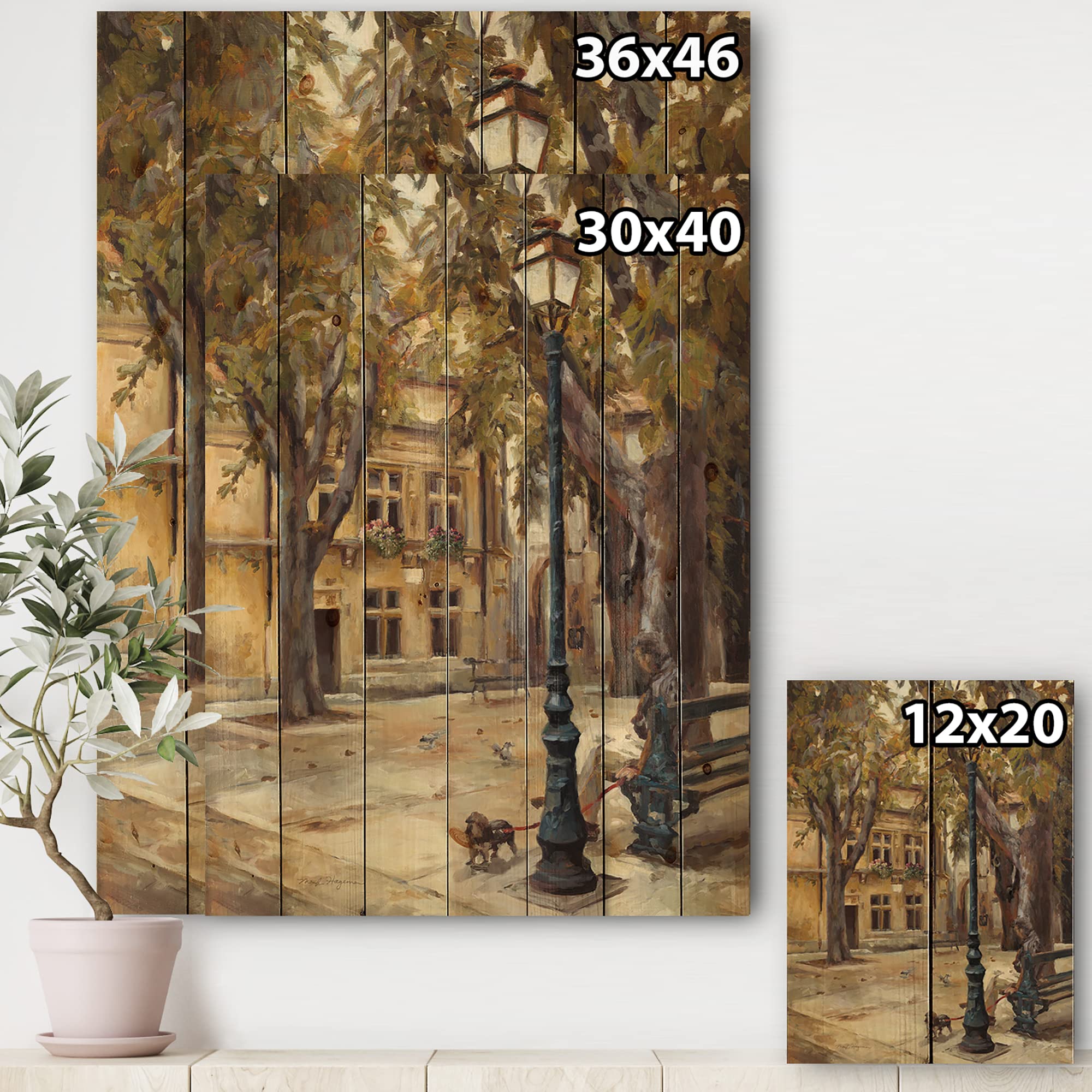 Provence French Village II Traditional Wood Wall Decor - Gold Wood Wall Art - Large Landscape Wood Panels Printed on Natural Pine - Perfect for Living Room, Bedroom & Farmhouse Decor