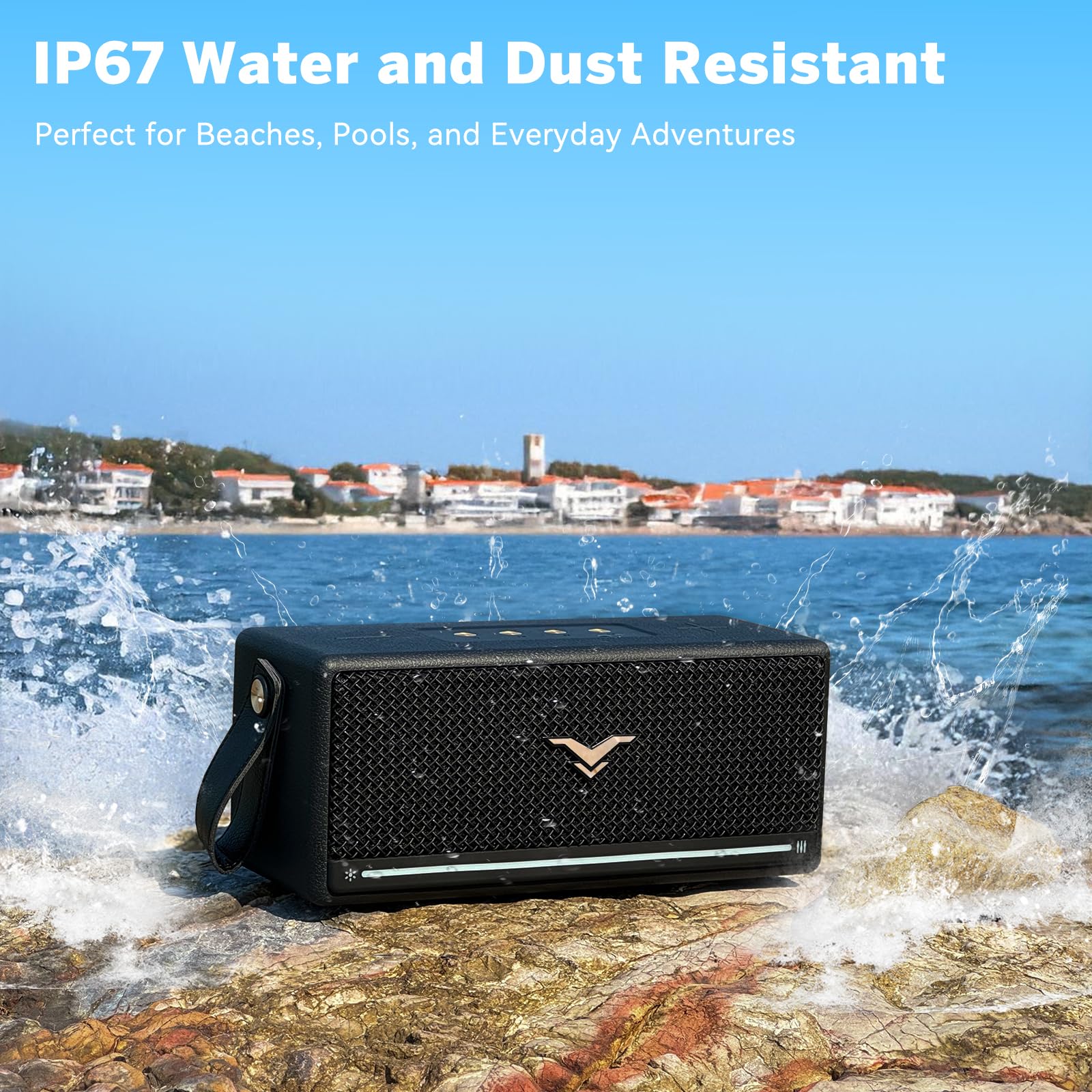 80W Peak Bluetooth Speaker - Wireless Portable Speaker with Deep Bass, IP67 Waterproof, LED Lights, Stereo Pairing, TF/AUX/USB - Perfect for Home, Party, Outdoor & Gift Giving