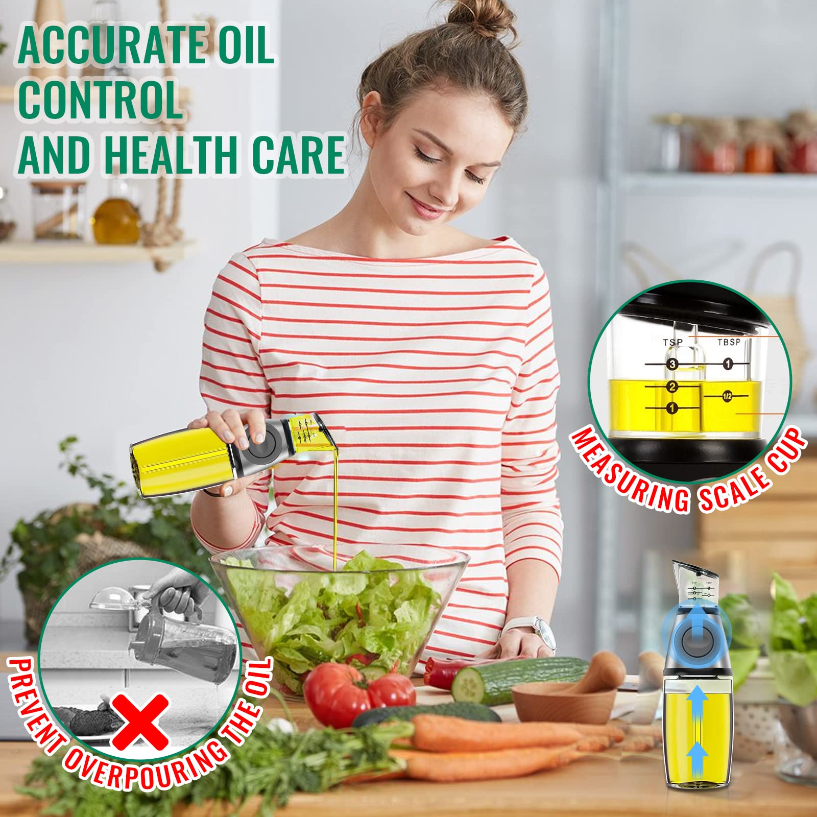 Premium 17oz/500ml Glass Olive Oil Dispenser Bottle with Measurement Scale - Kitchen Oil & Vinegar Bottle for Cooking, Salad Dressing, Soy Sauce - Perfect for Restaurants, Home Kitchens & Gourmet Cooking