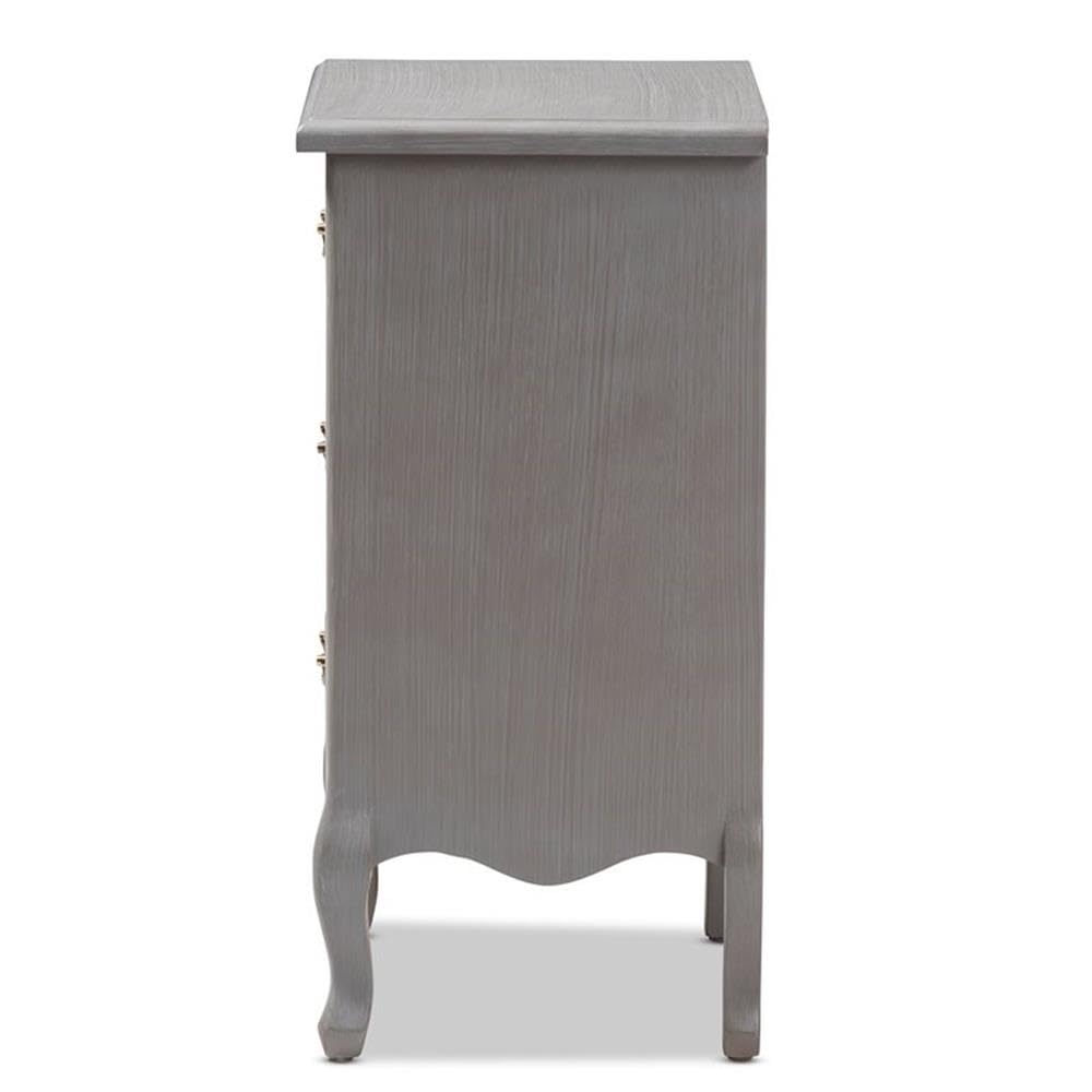 BOWERY HILL French Grey Wood 3-Drawer Nightstand - Modern Bedside Table for Bedroom, Living Room & Guest Room Storage