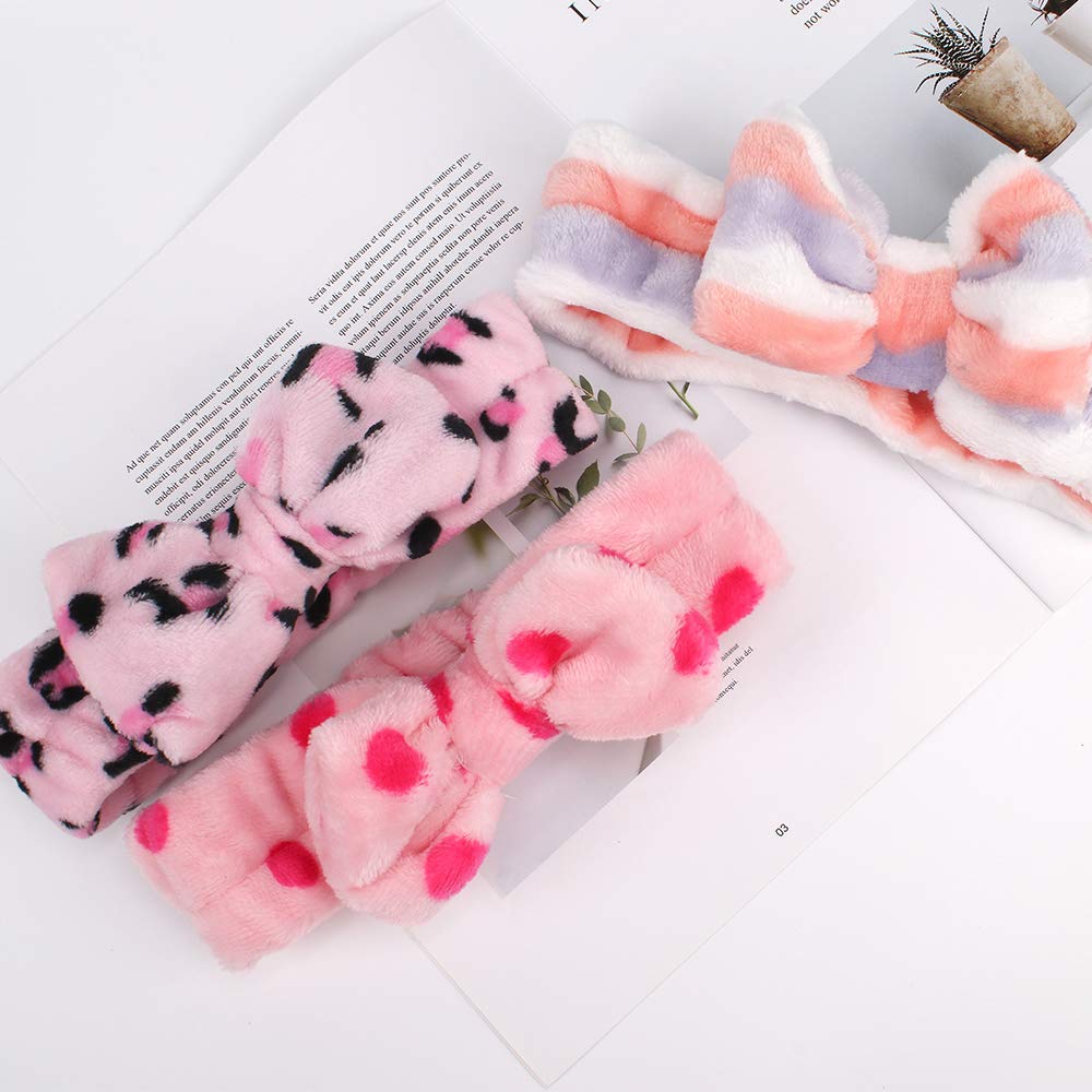 Araluky 3 Pack Soft Microfiber Bow Hair Band for Women & Girls - Spa, Skincare, Washing Face, Shower & Bath - Terry Cloth Fuzzy Headband with Bowknot Design | Perfect for Makeup, Facial Care & Relaxation