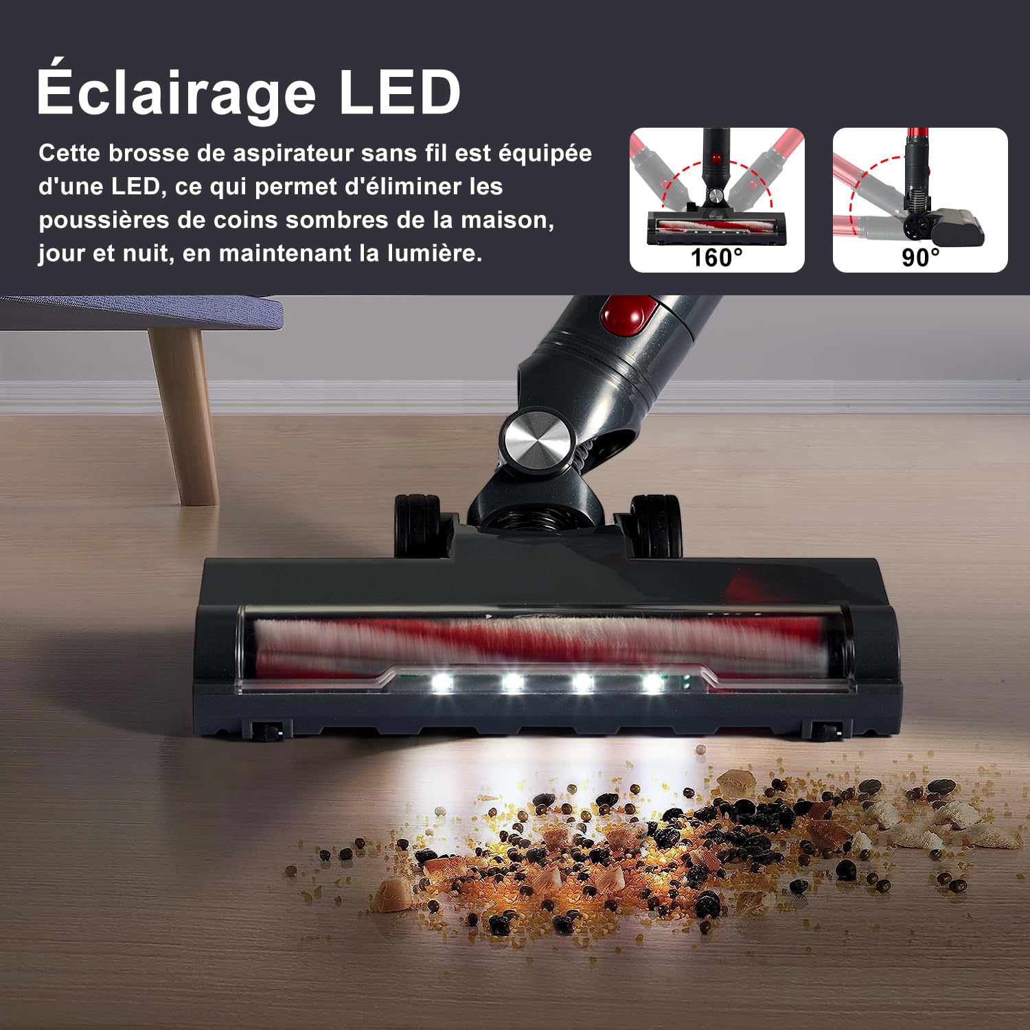 Powerful Cordless Vacuum Cleaner - 16Kpa Suction, 1L Dustbin, 49Min Runtime, 4-in-1 Lightweight Stick Vacuum with LED Display - Ideal for Hardwood Floors, Carpets, Pet Hair Cleaning - Perfect for Home, Office & Car Use (Black/Red)