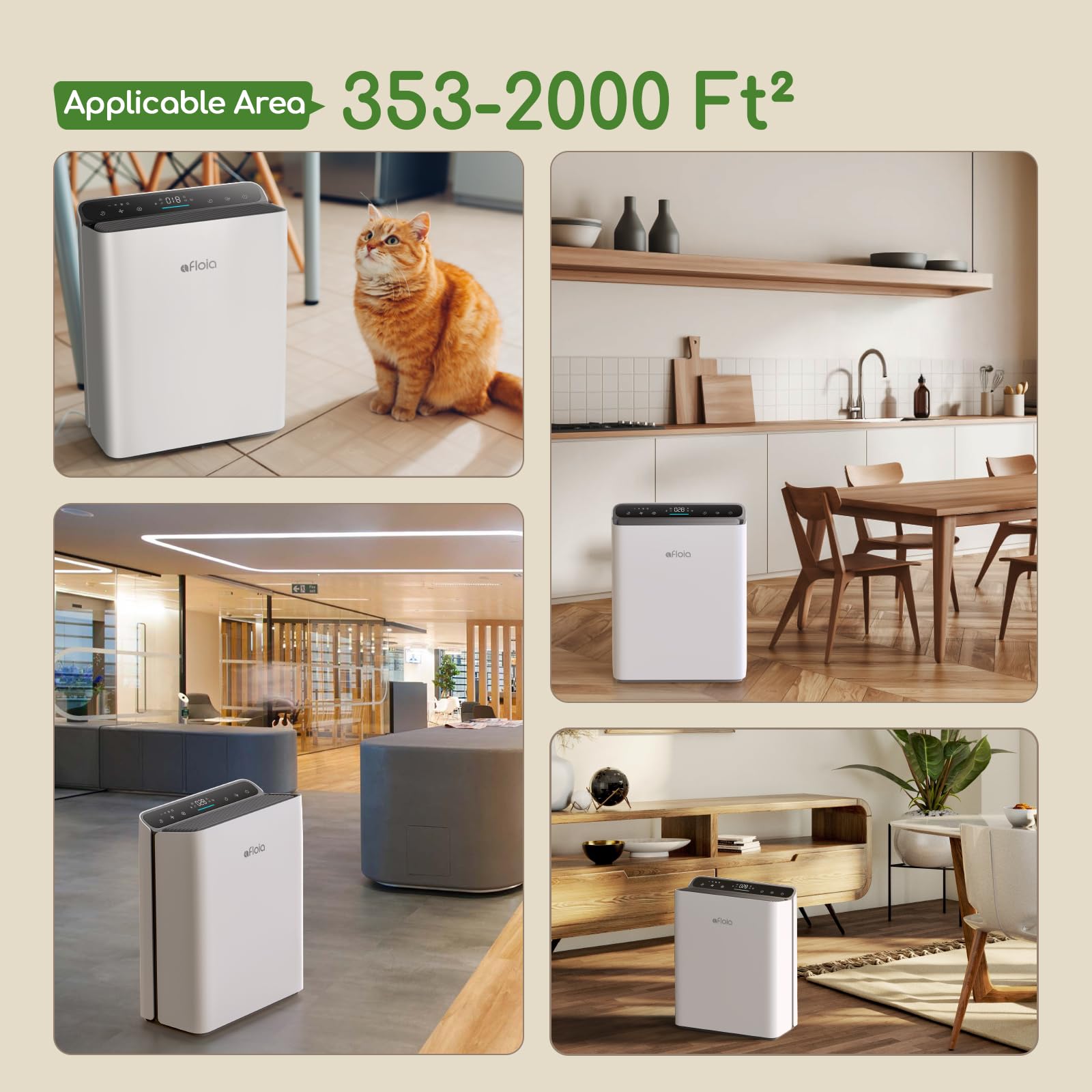Afloia H13 True HEPA Air Purifier for Large Rooms up to 2000 Sq Ft - Removes Pet Dander, Pollen, Dust, Mold & Smoke with PM2.5 Air Quality Sensor - Ideal for Bedroom, Living Room & Office