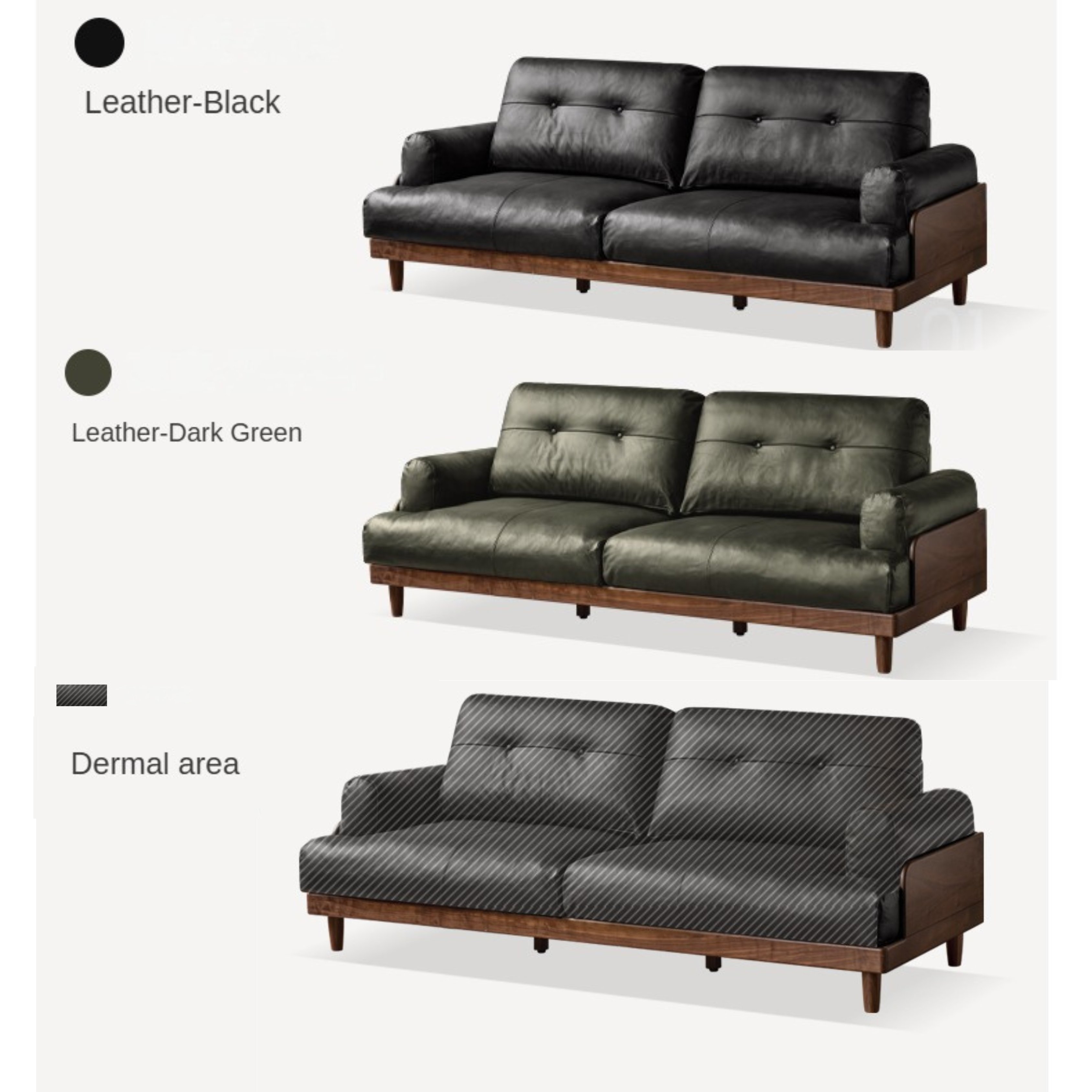 Premium Black Walnut Solid Wood Sofa - Genuine Leather & Fabric Upholstery, Modern Living Room Furniture for Home & Office Comfort
