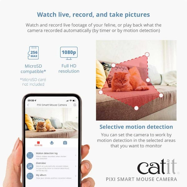 Catit PIXI Smart Mouse Camera for Cats - Interactive Toy with Motion Sensor & LED Light - Play & Exercise for Indoor Cats - Perfect for Boredom & Weight Control