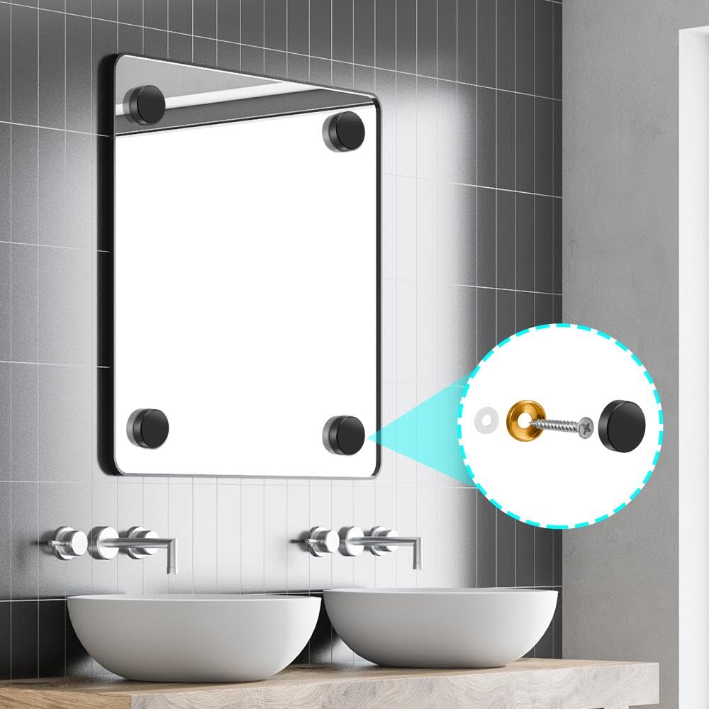 Decorative Solid Brass Mirror Screws with Black Caps - 25mm (4 Pack) - Perfect for Framed Mirrors, Bathroom Vanities, and Furniture Hardware Installation
