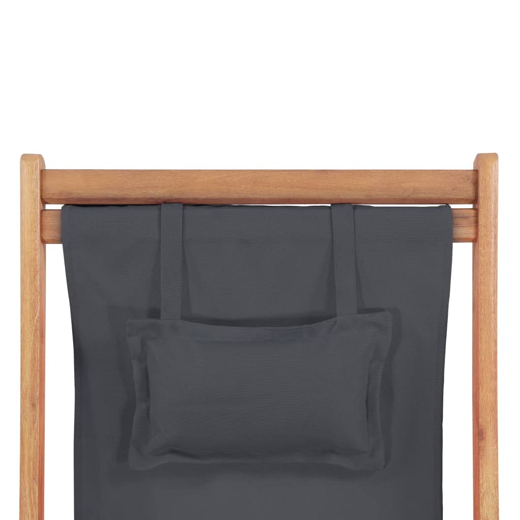 SKM Folding Beach Chair - Portable Wooden Frame with Gray Fabric - Lightweight & Compact for Outdoor, Camping, Picnics & Beach Relaxation