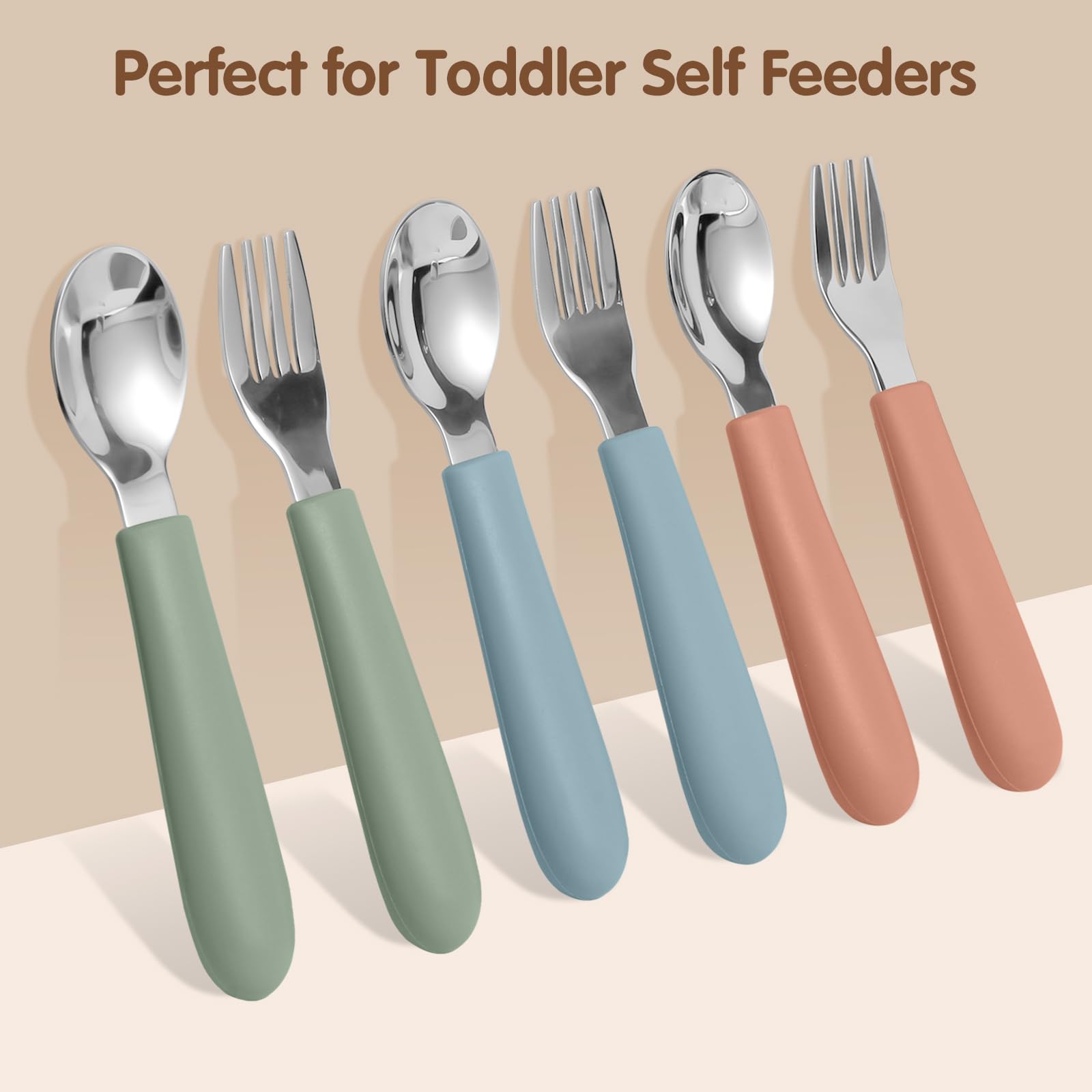 **Toddler Utensil Set - 6 Pack Kids Silverware with Soft Silicone Handle, 18/8 Stainless Steel Spoons & Forks for Safe Feeding - Dishwasher Safe - Perfect for Babies, Toddlers & Preschoolers at Home, Daycare or Travel**