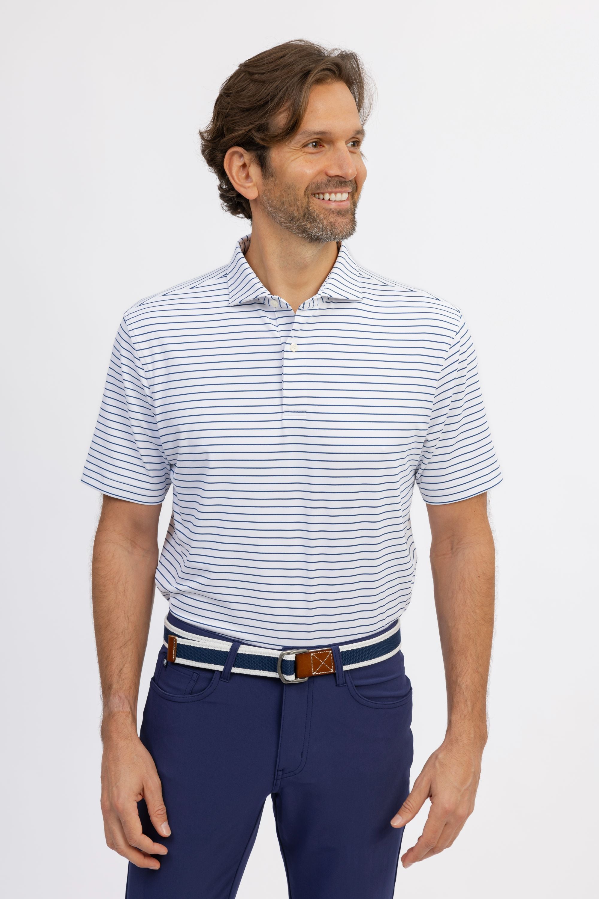 Men's Broad Stripe Polo Shirt - Classic Cotton Knit Casual Top for Golf, Work & Everyday Wear