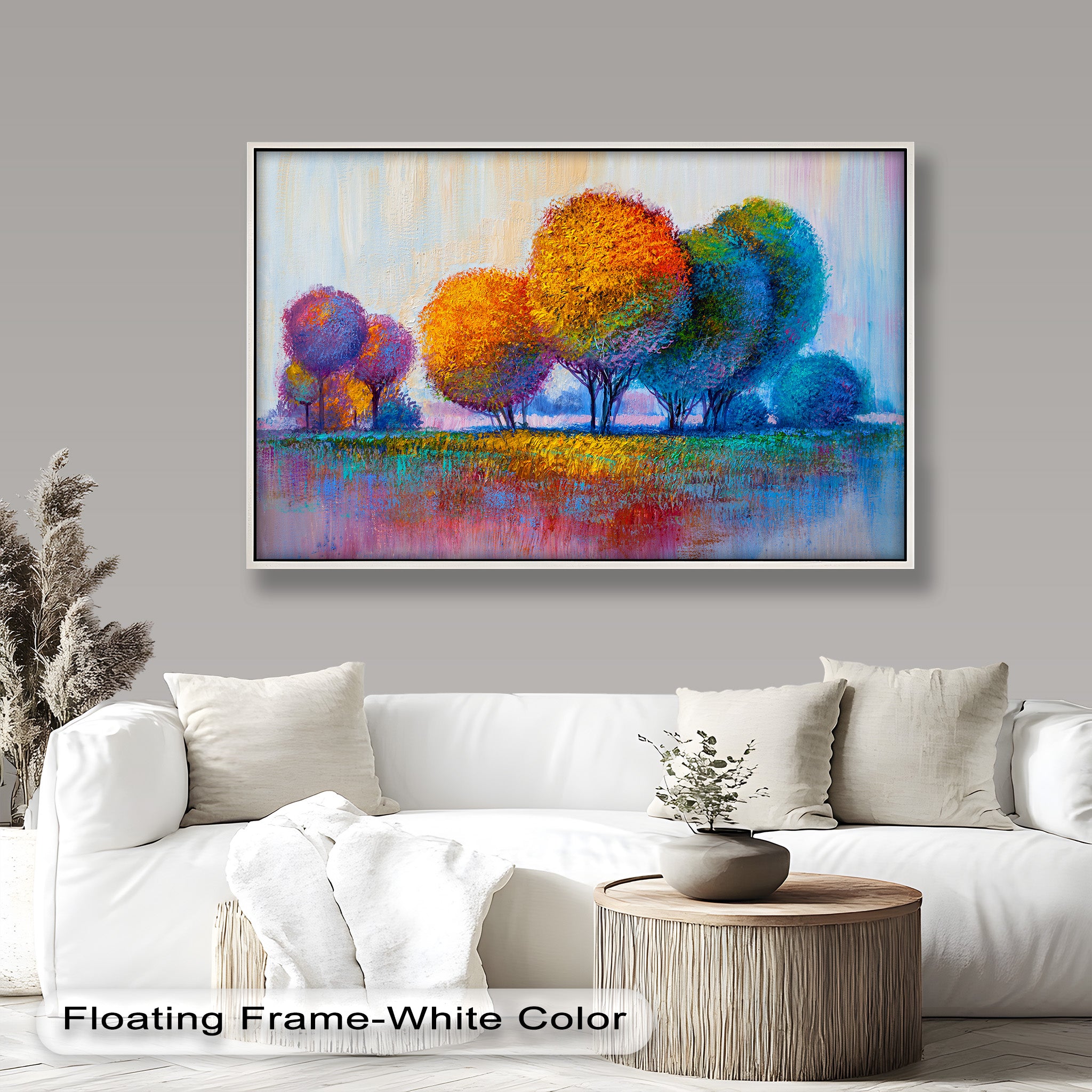 Colorful Nordic Tree Abstract Oil Painting - Vibrant Wall Art for Living Room, Bedroom & Office Decor