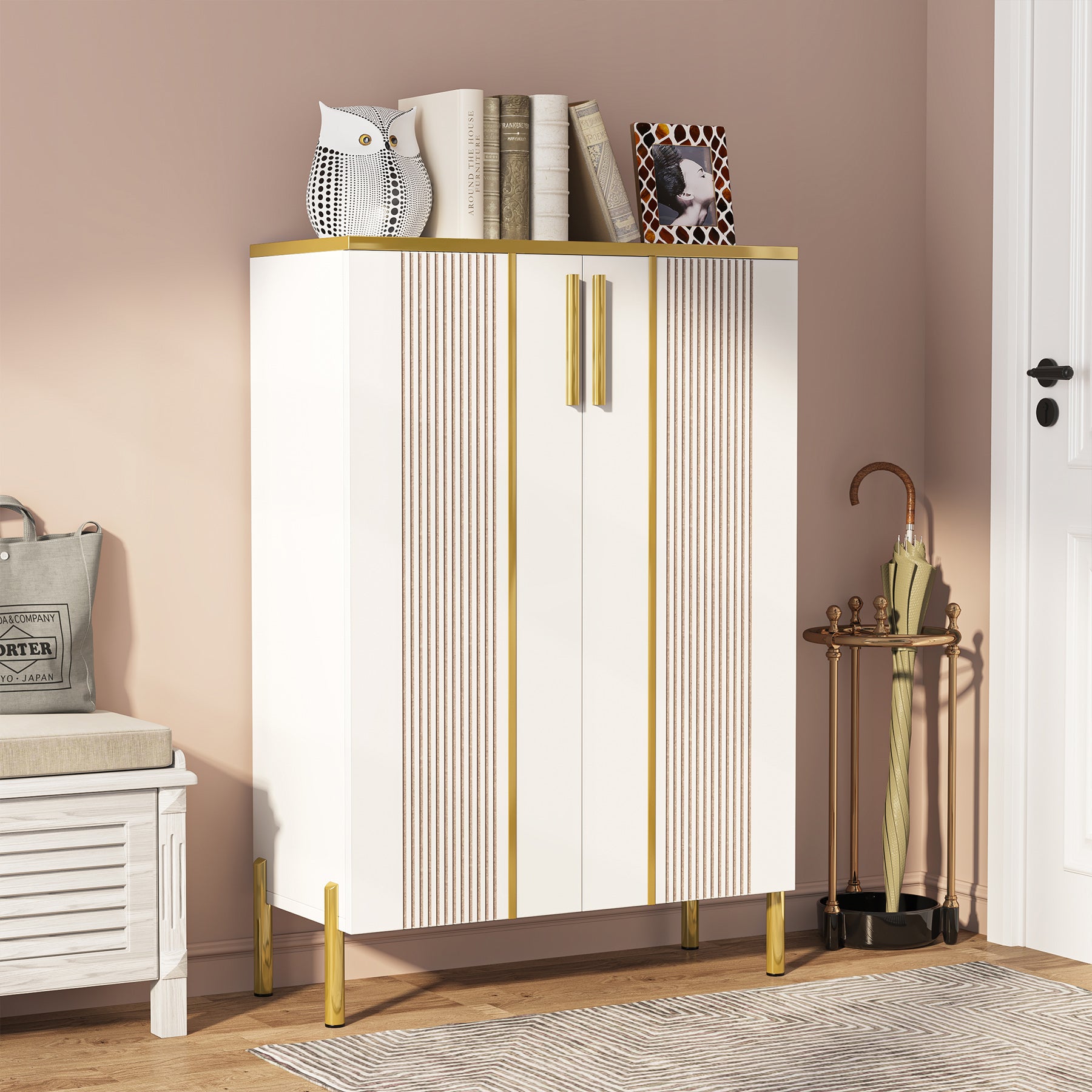 6-Tier Wooden Shoe Cabinet with Adjustable Shelves & Doors - Space Saving Shoe Storage Organizer for Entryway, Closet, and Bedroom