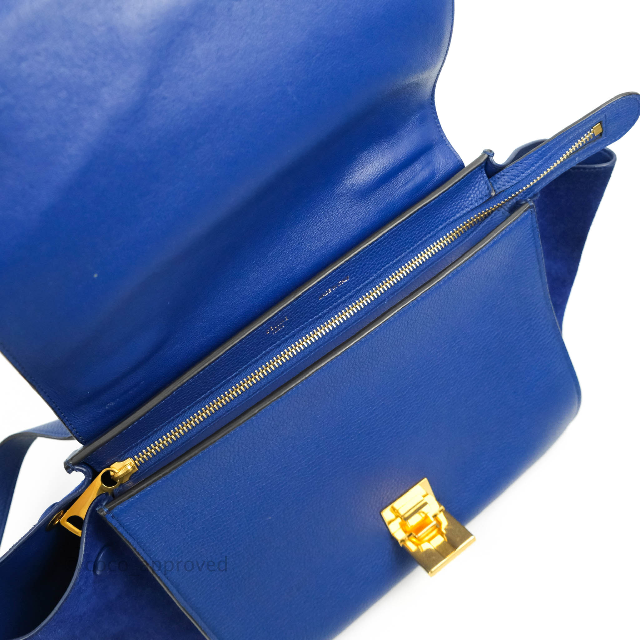 Celine Sleek Small Tri-Color Trapeze Bag in Blue Calfskin Leather - Perfect for Work, Travel & Everyday Use