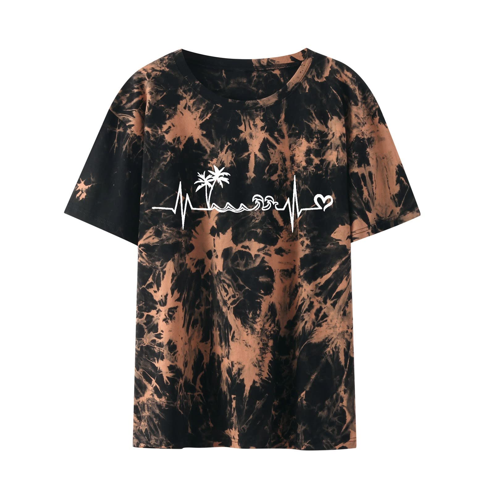 Women's Floral Print Tie-Dye Short Sleeve Blouse - Casual Crew Neck Loose Fit Top for Summer | Perfect for Beach Outings, Vacation Wear & Everyday Comfort